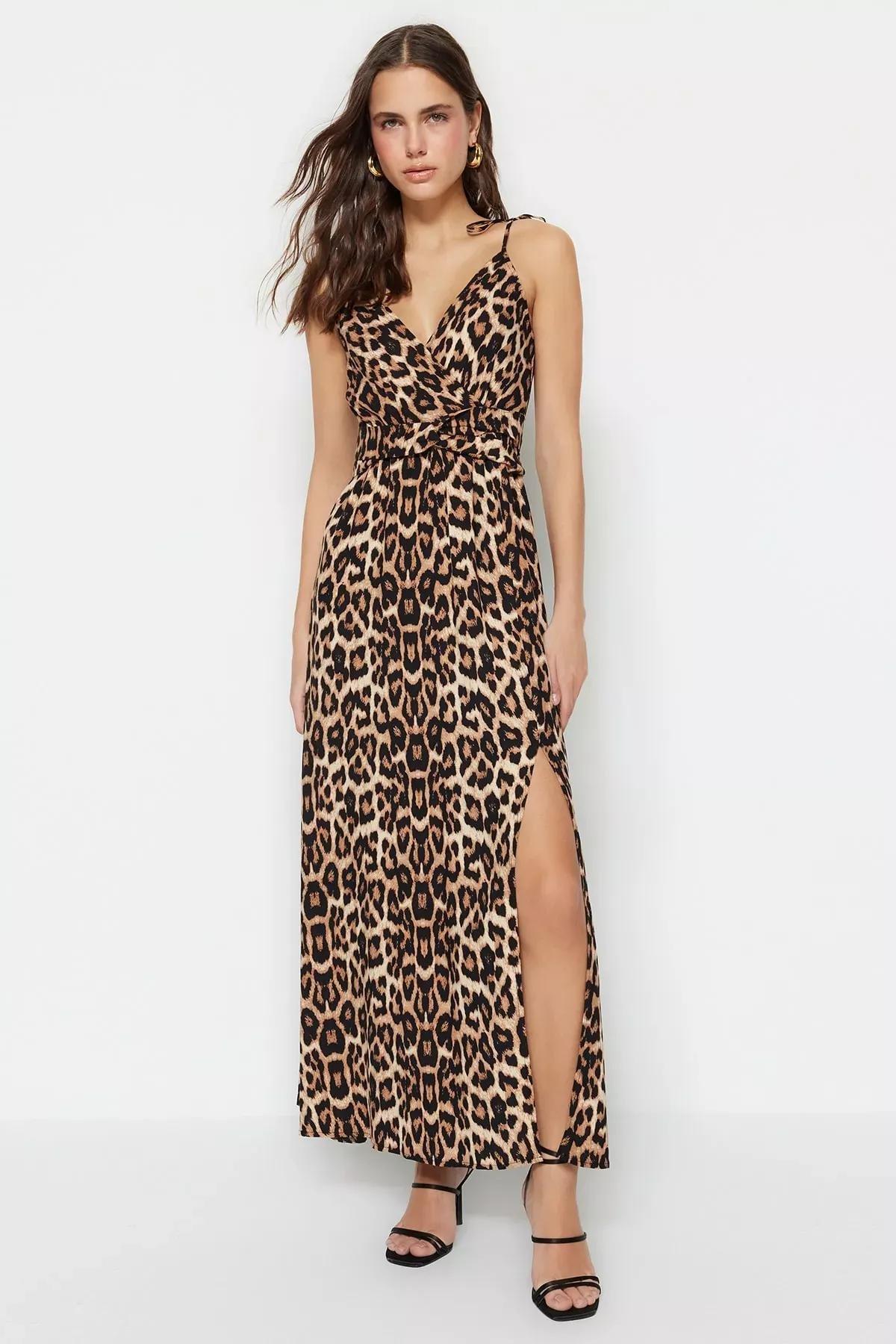 Brown Animal Print Skater Dress, Brown, large image number 1