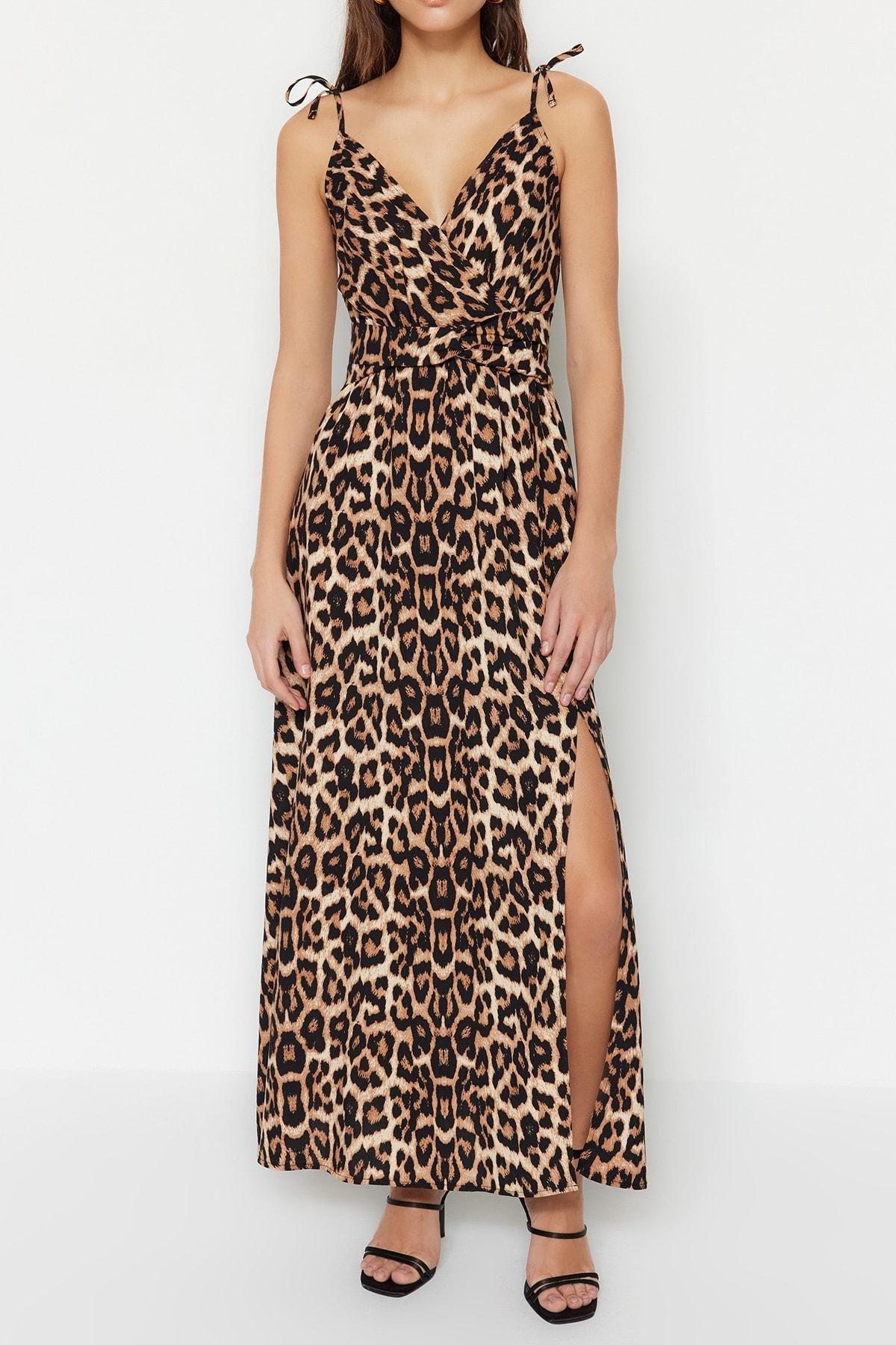 Trendyol - Brown Animal Print Skater Dress