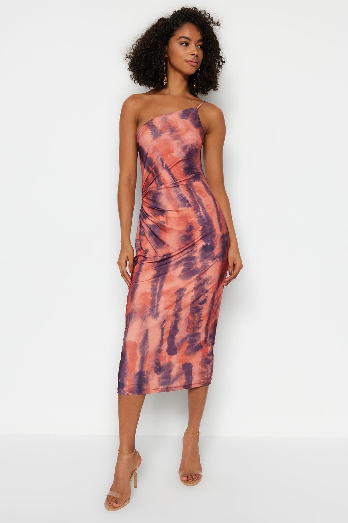 Multicolour Printed Fitted Midi Knit Dress, , large image number 2