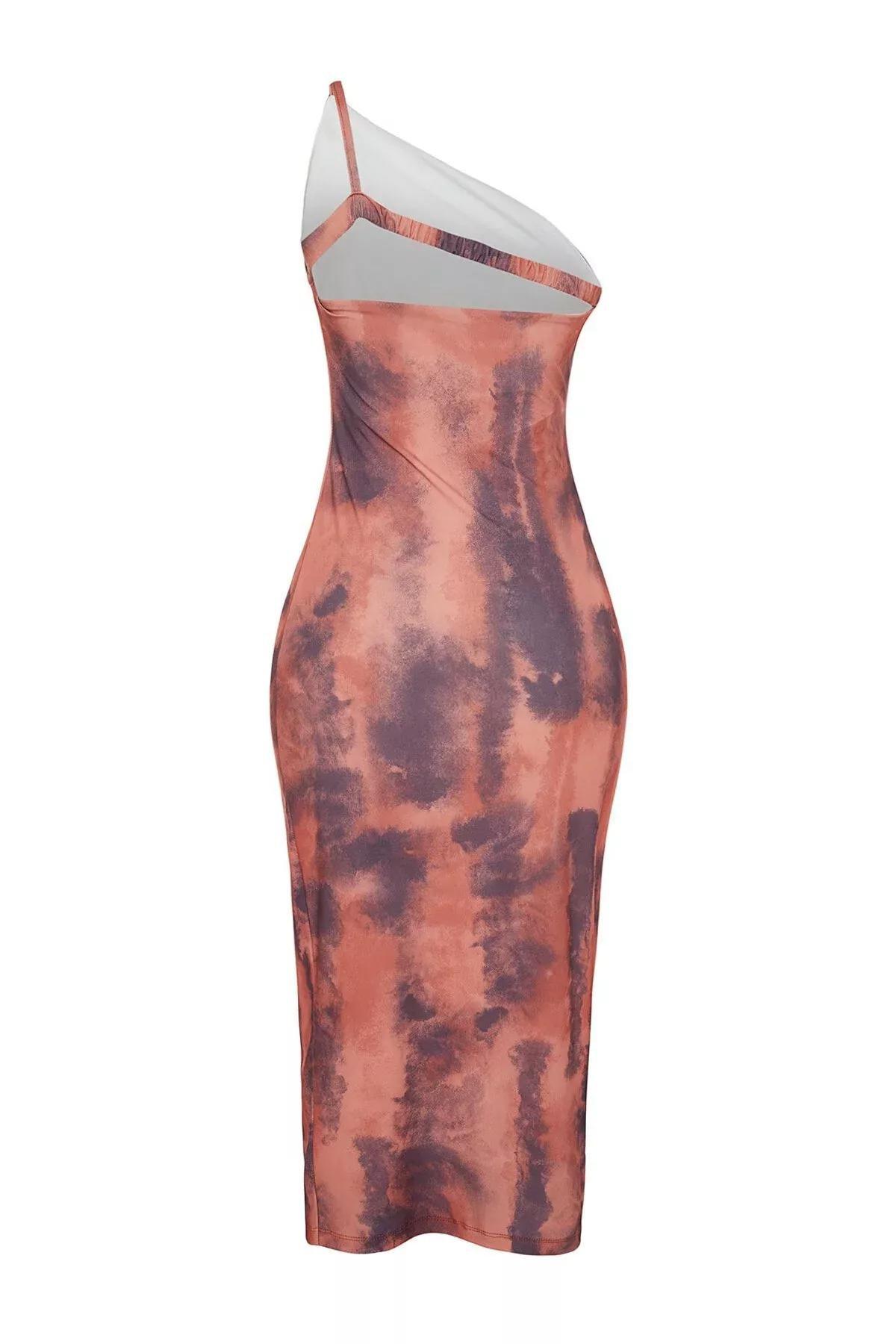Multicolour Printed Fitted Midi Knit Dress, Brown, large image number 12