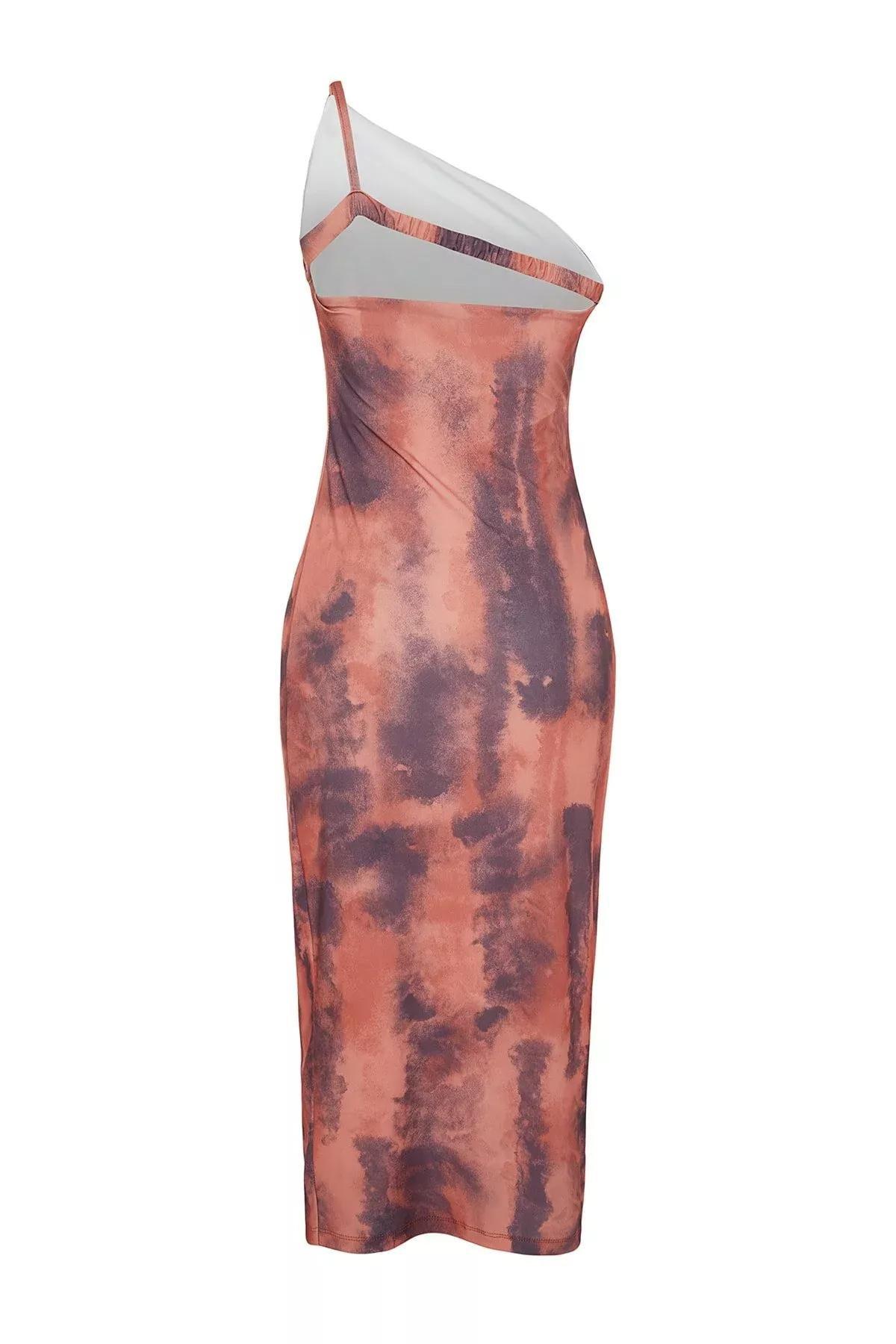 Multicolour Printed Fitted Midi Knit Dress, Brown, large image number 14