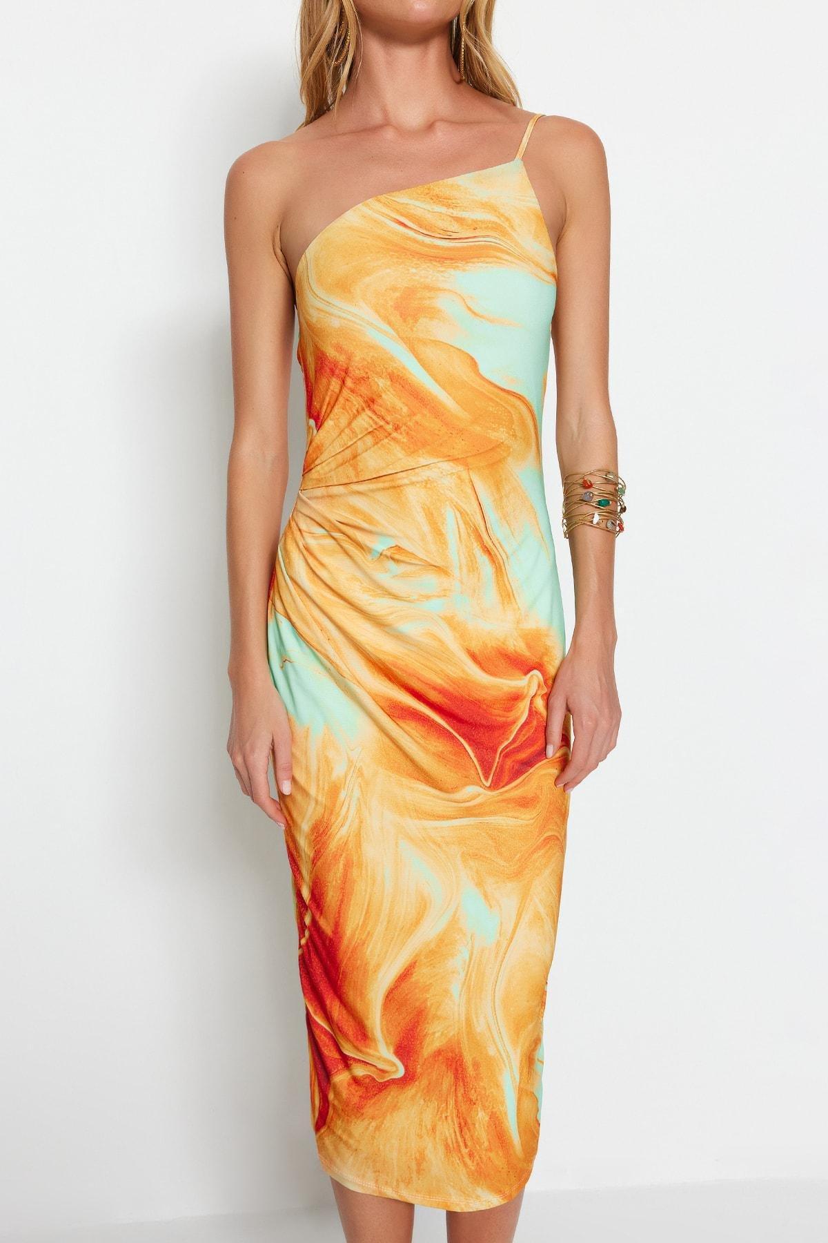 Orange Abstract Bodycon Dress, , large image number 3