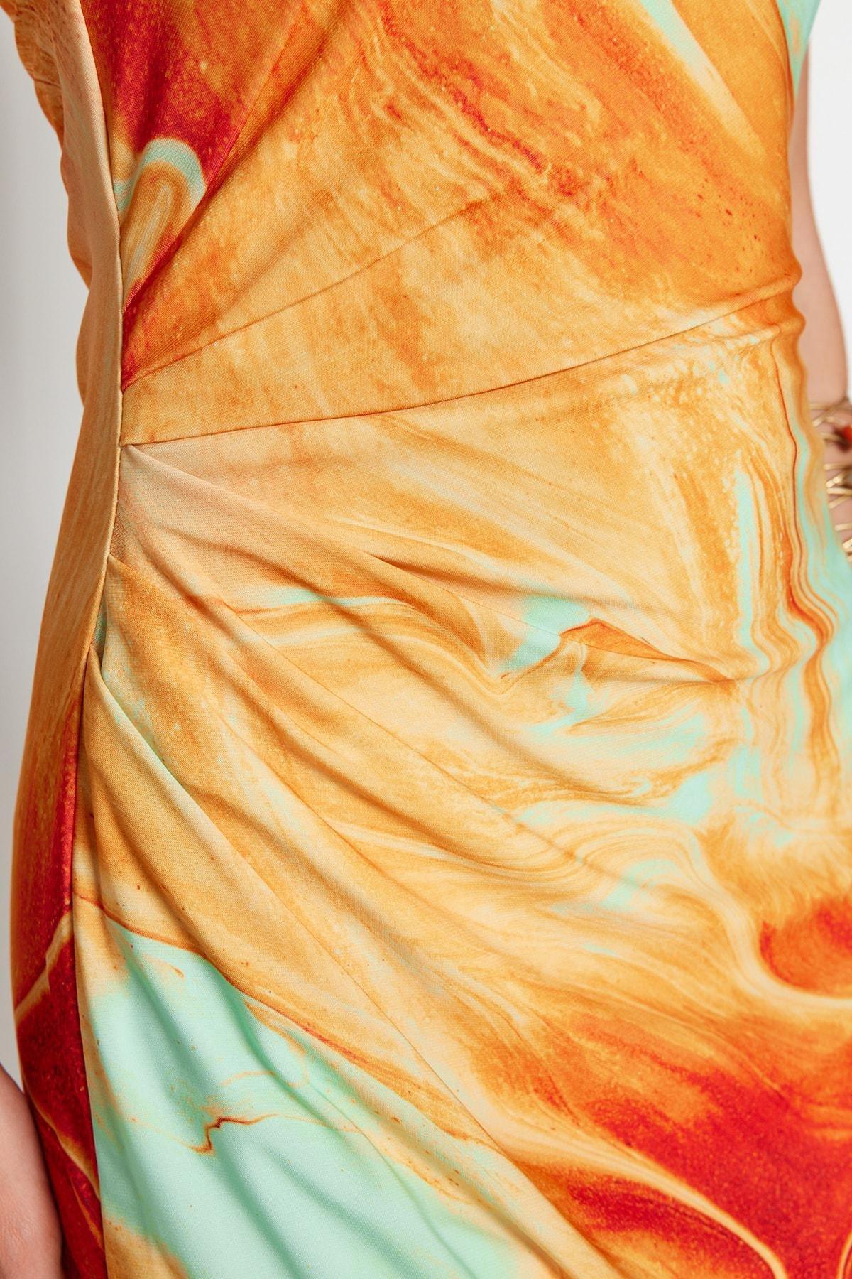 Orange Abstract Bodycon Dress, , large image number 4