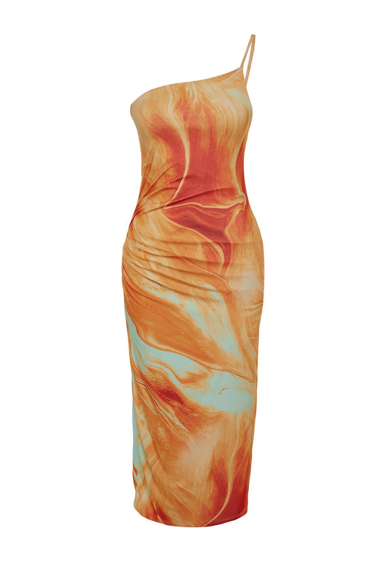 Orange Abstract Bodycon Dress, , large image number 5