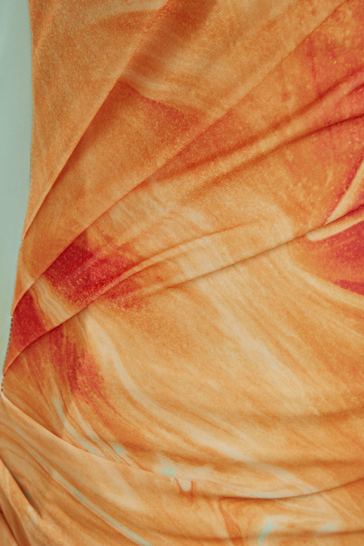Orange Abstract Bodycon Dress, , large image number 6
