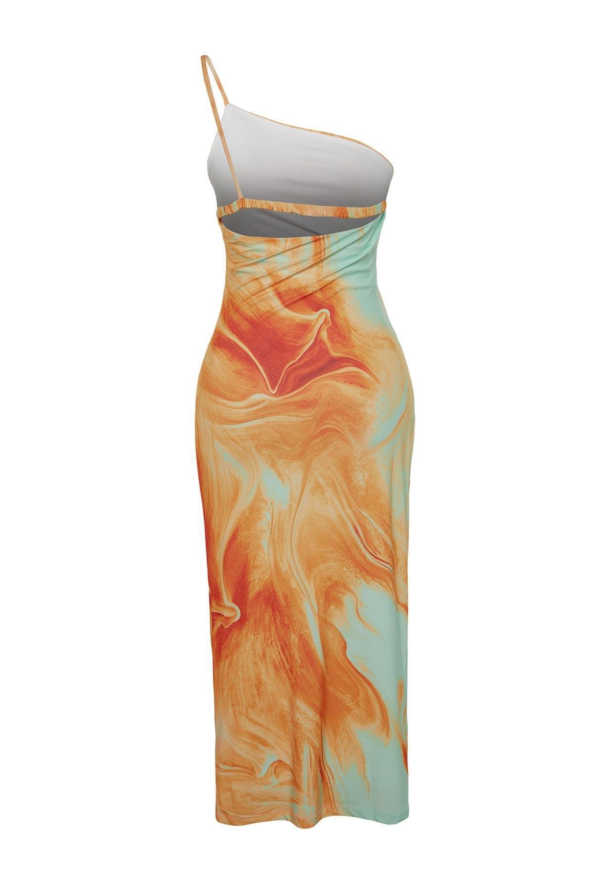 Orange Abstract Bodycon Dress, , large image number 7