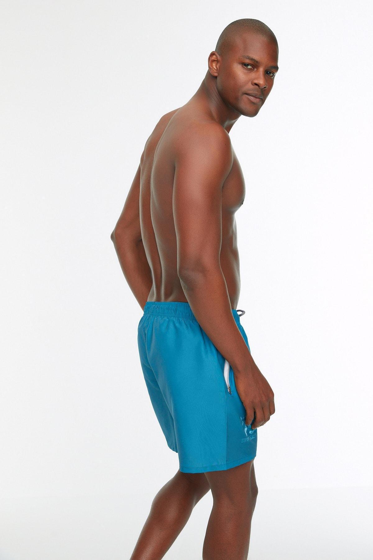 Blue Printed Swimwear Shorts, , large image number 3