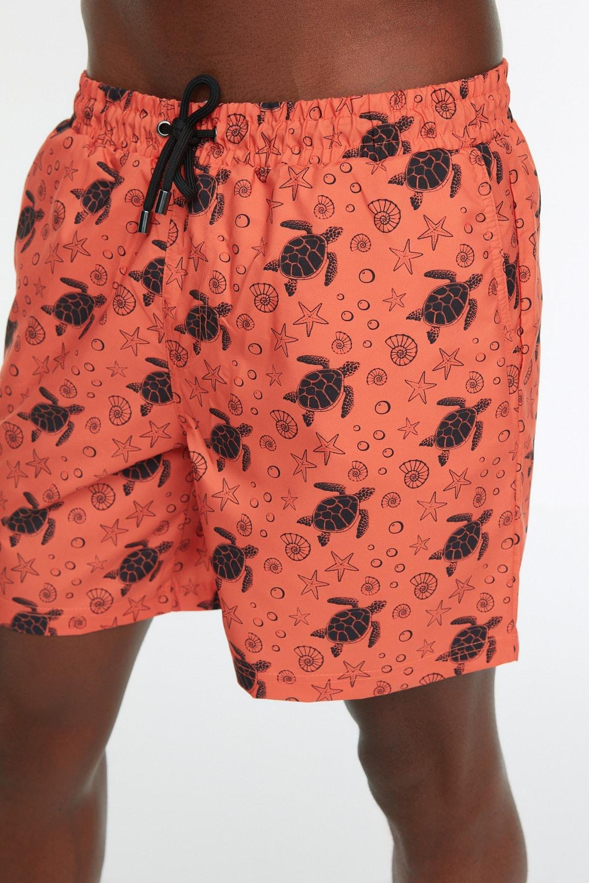 Trendyol - Brown Animal Print Swim Shorts