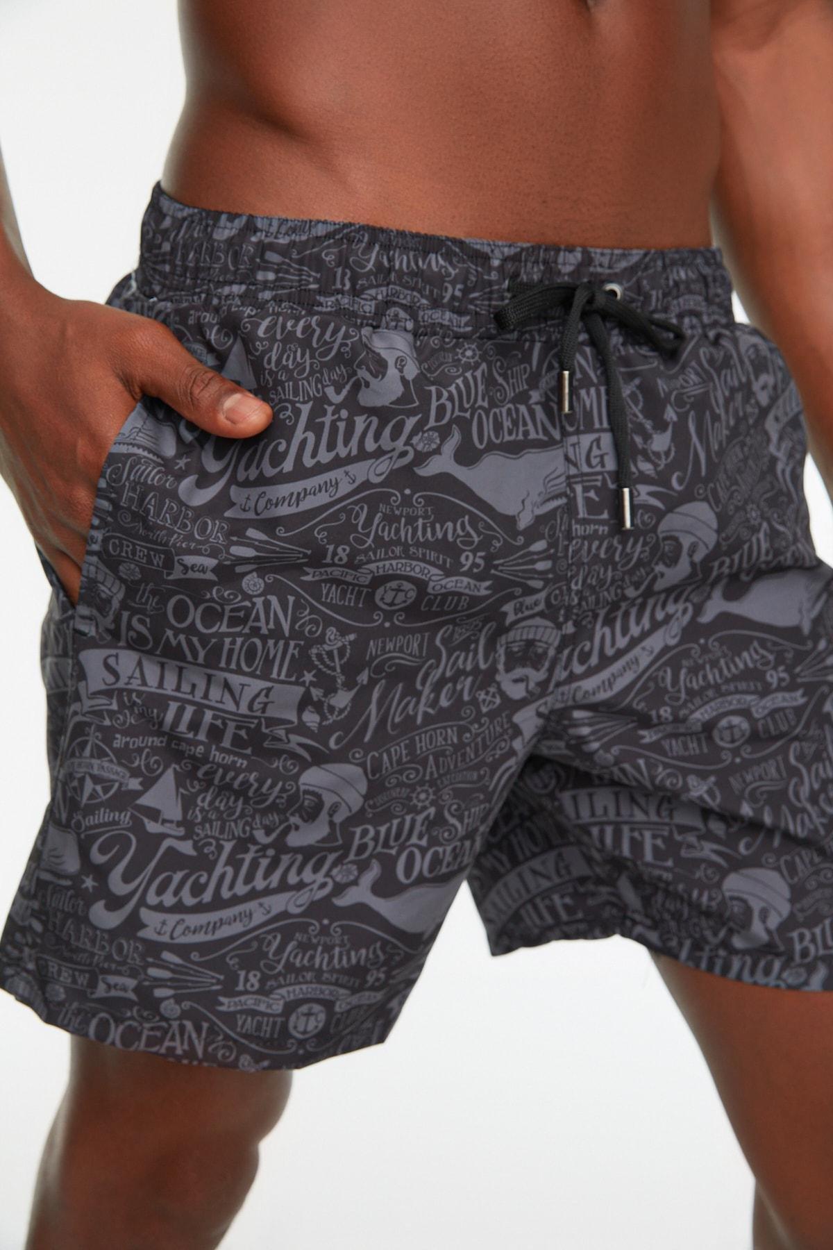 Black Print Swim Shorts, , large image number 2