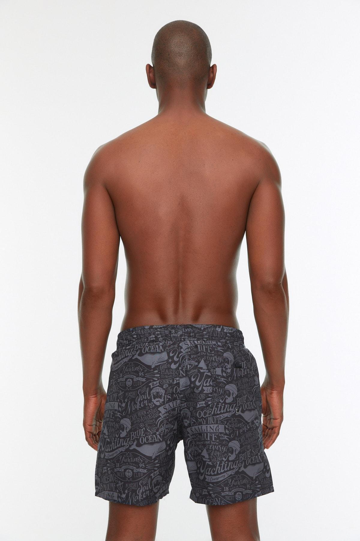 Black Print Swim Shorts, , large image number 4