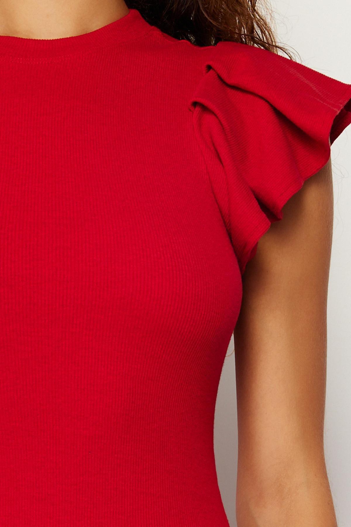 Red Ribbed Knitted Midi Dress, , large image number 4