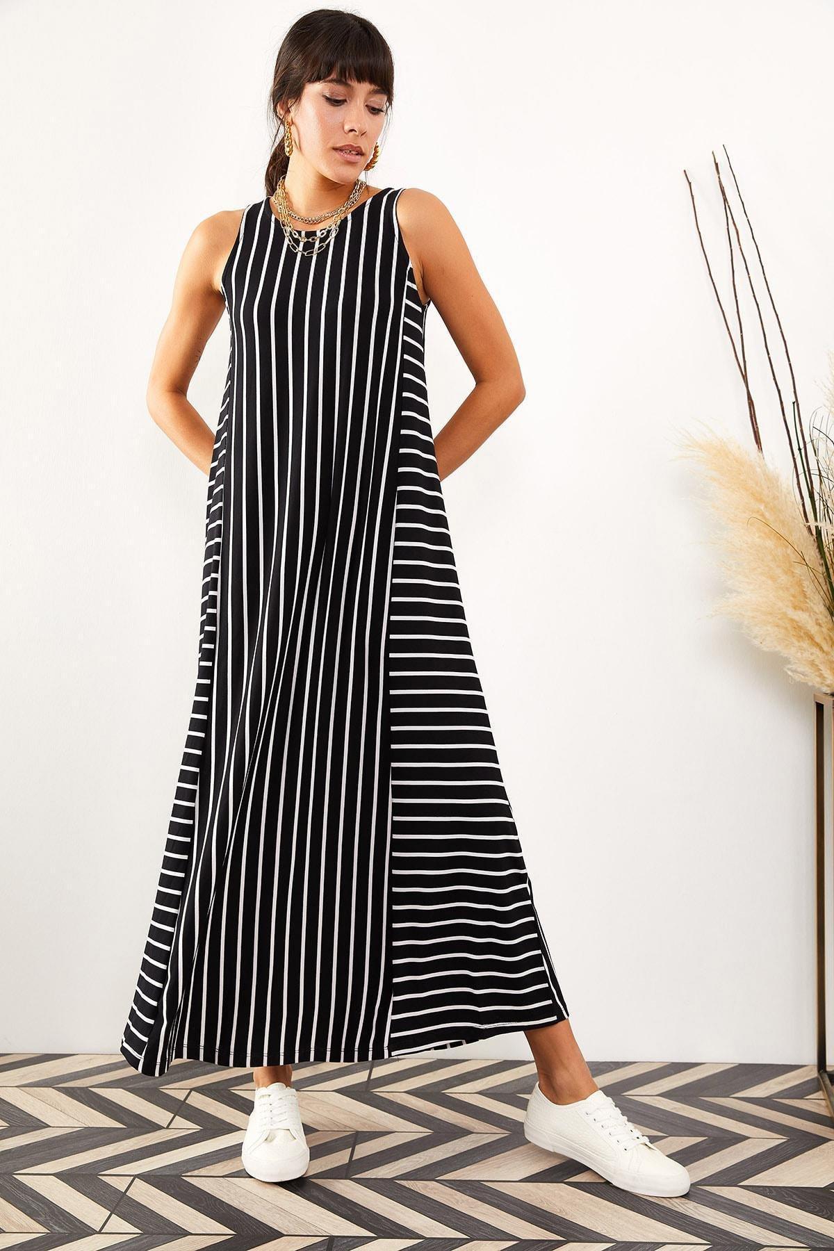 Black Striped Loose Dress, , large image number 2