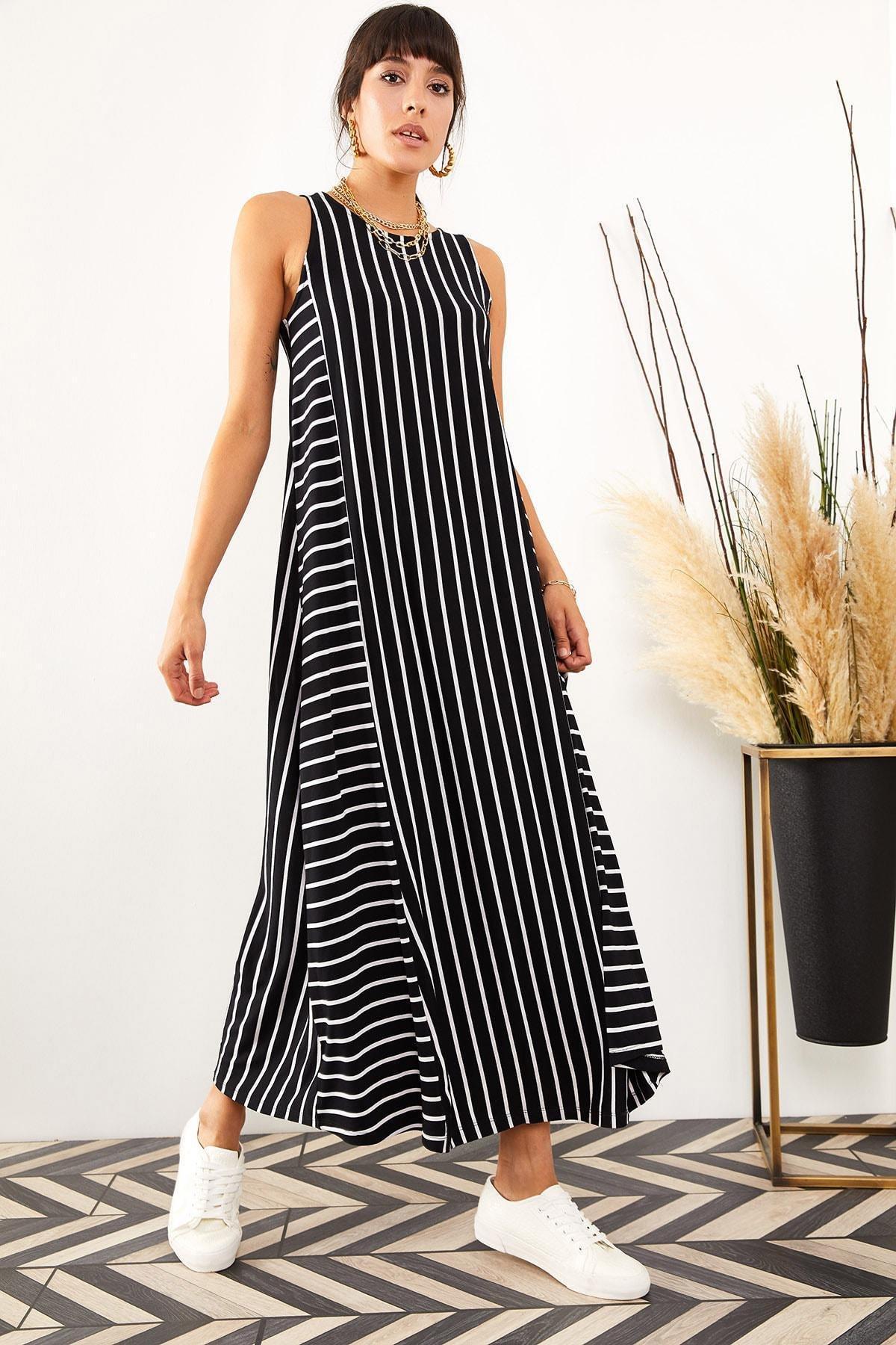 Black Striped Loose Dress, , large image number 3