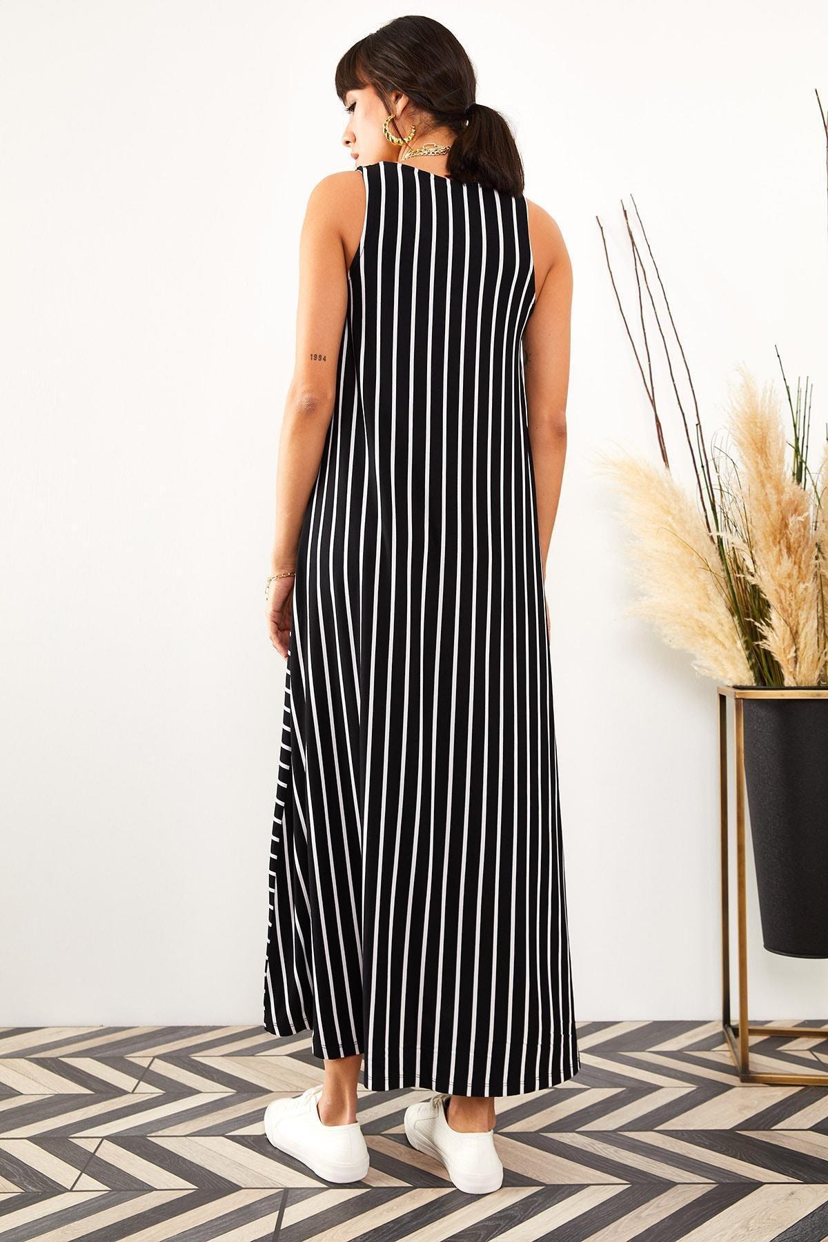 Black Striped Loose Dress, , large image number 4