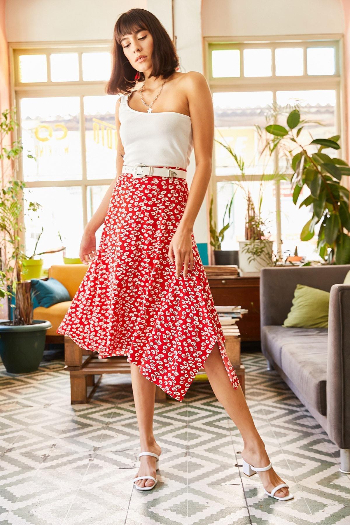 Red A-Line Midi Skirt, Red Bud, large image number 2