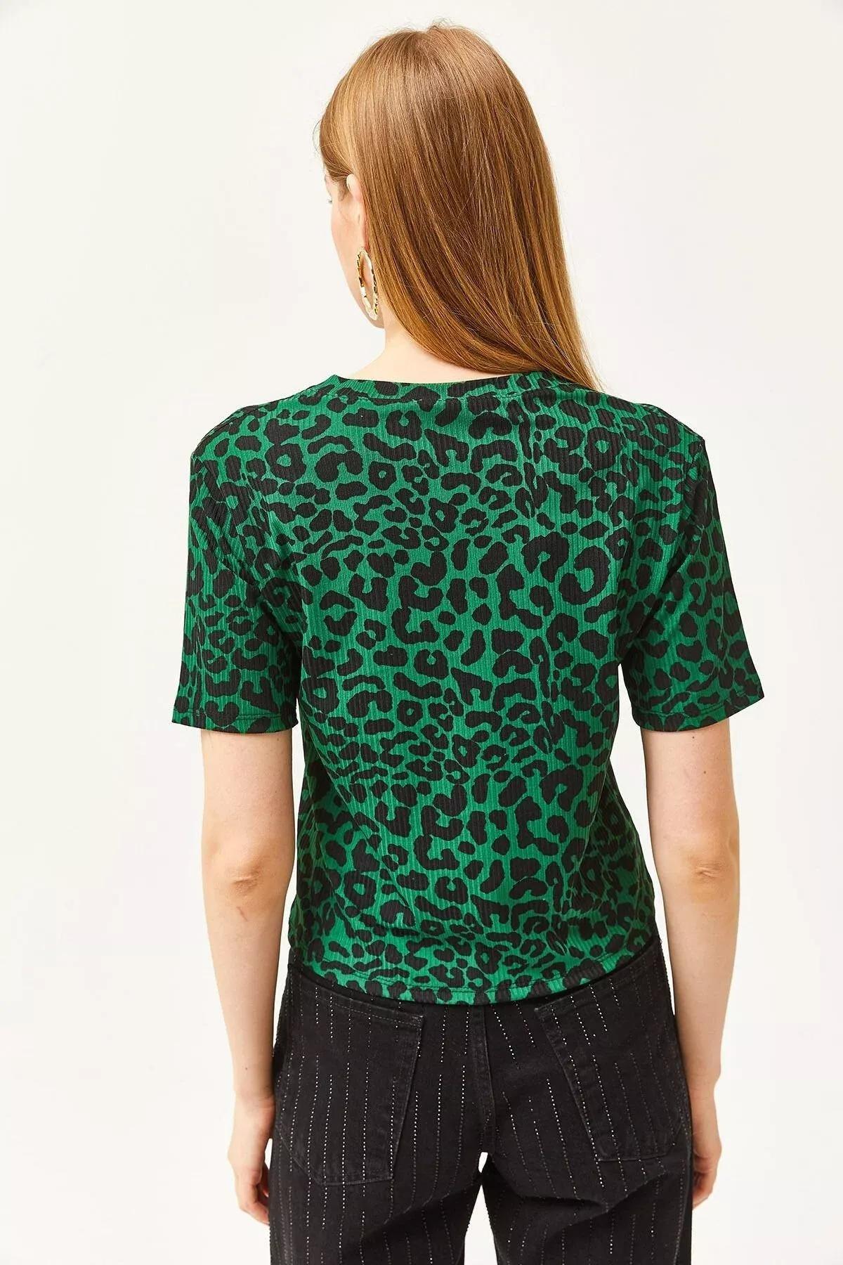 Green Leopard Ribbed Crop T-Shirt, C101_5218, large image number 3
