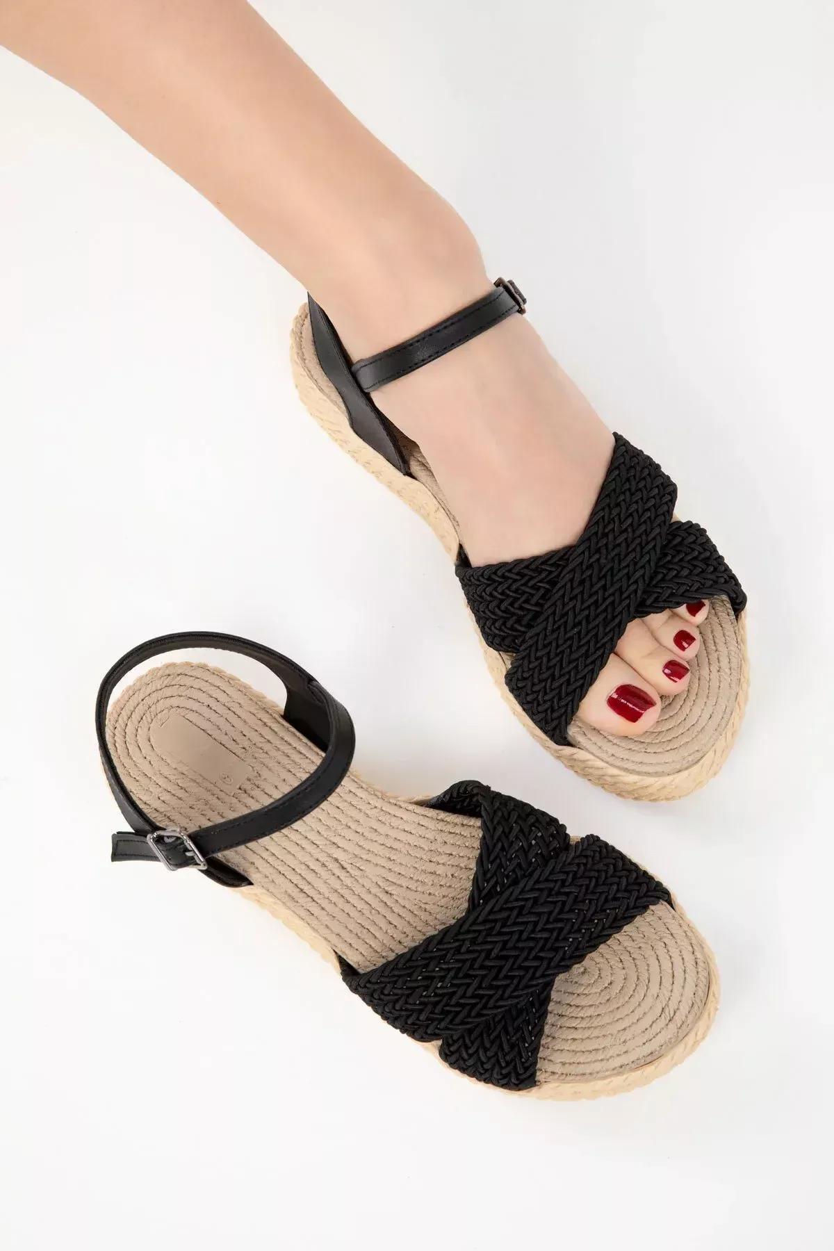 Black Cross Strap Platform Sandals, , large image number 5