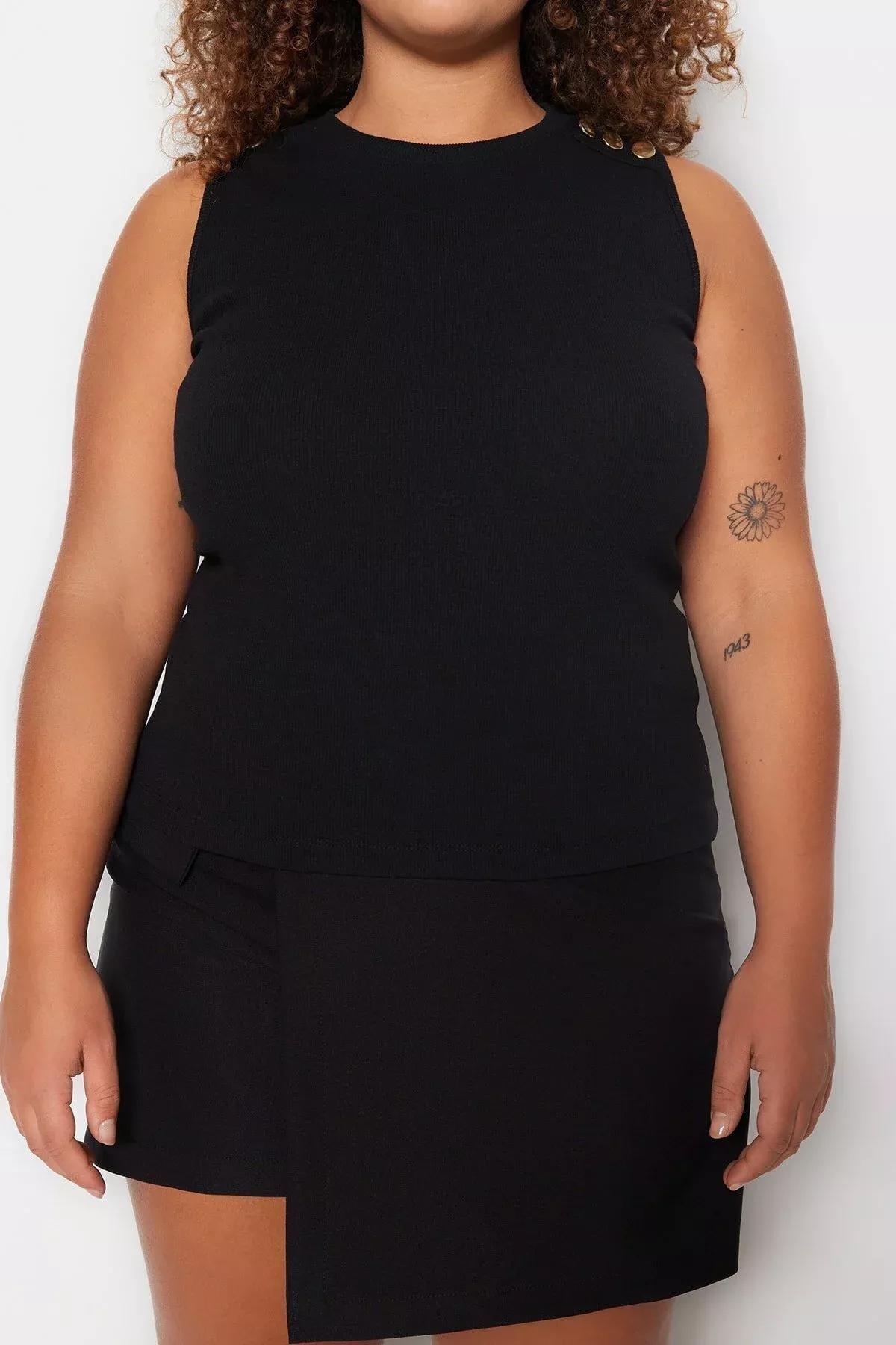 Black Fitted Plus Size Blouse, Black, large image number 3