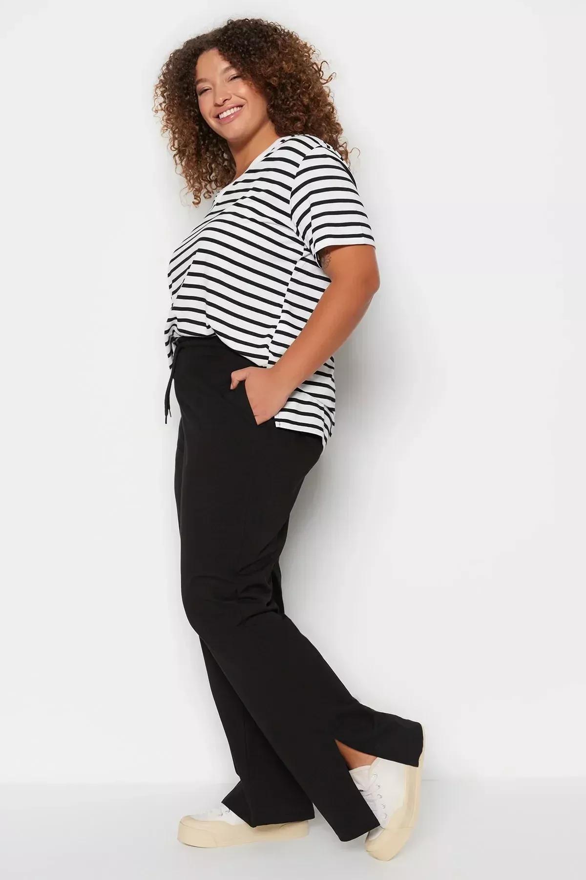 Black Plus Size Straight Sweatpants, , large image number 0