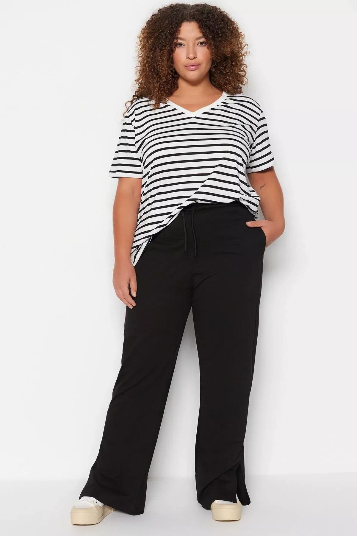 Black Plus Size Straight Sweatpants, , large image number 1