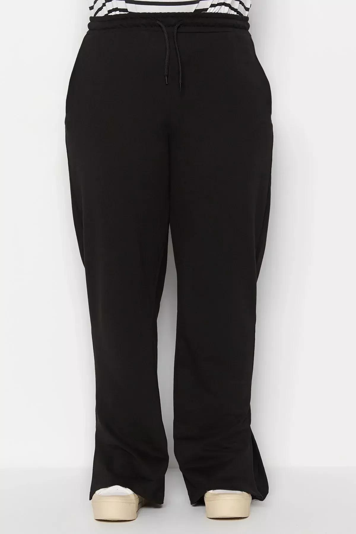 Black Plus Size Straight Sweatpants, , large image number 2
