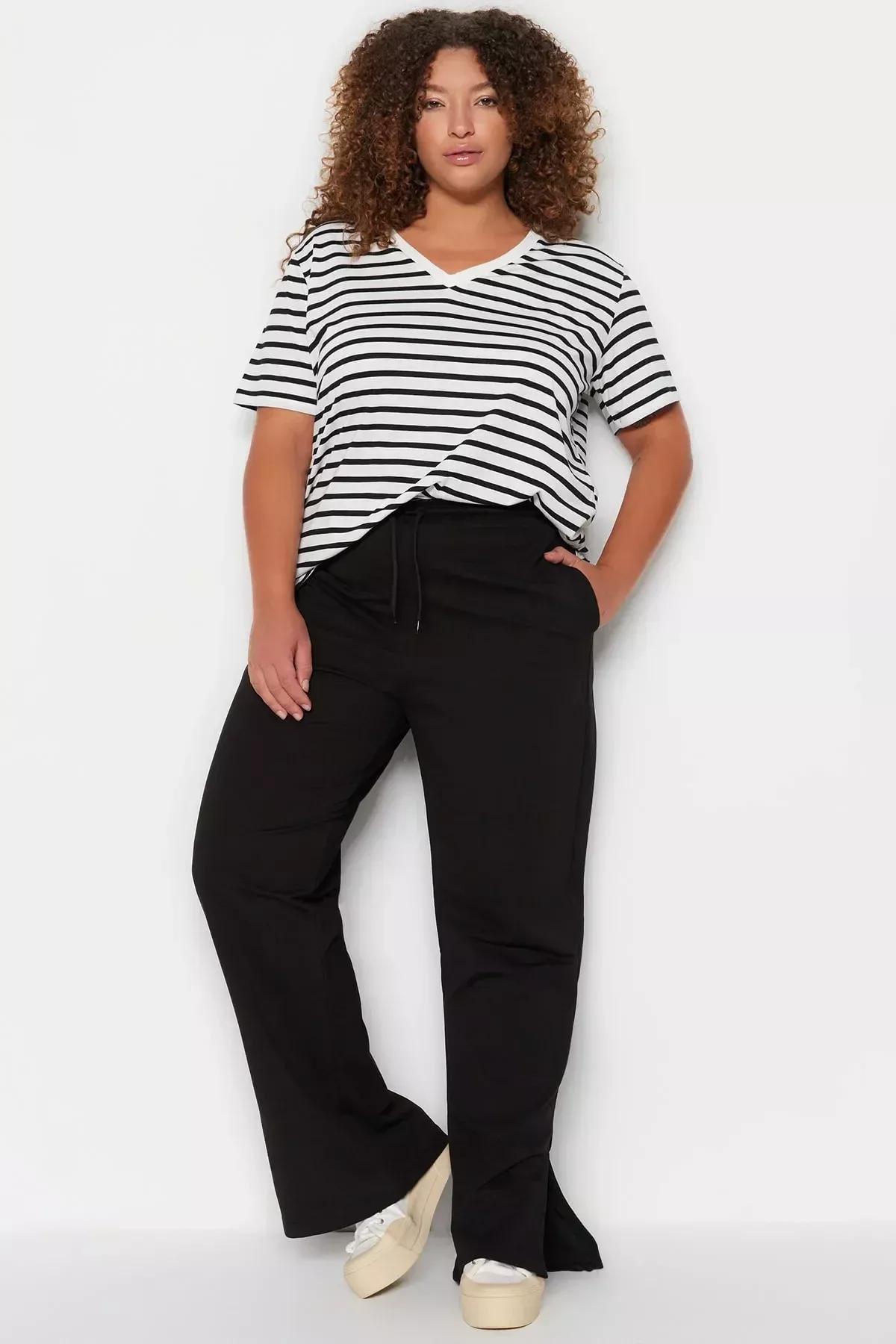 Black Plus Size Straight Sweatpants, , large image number 4