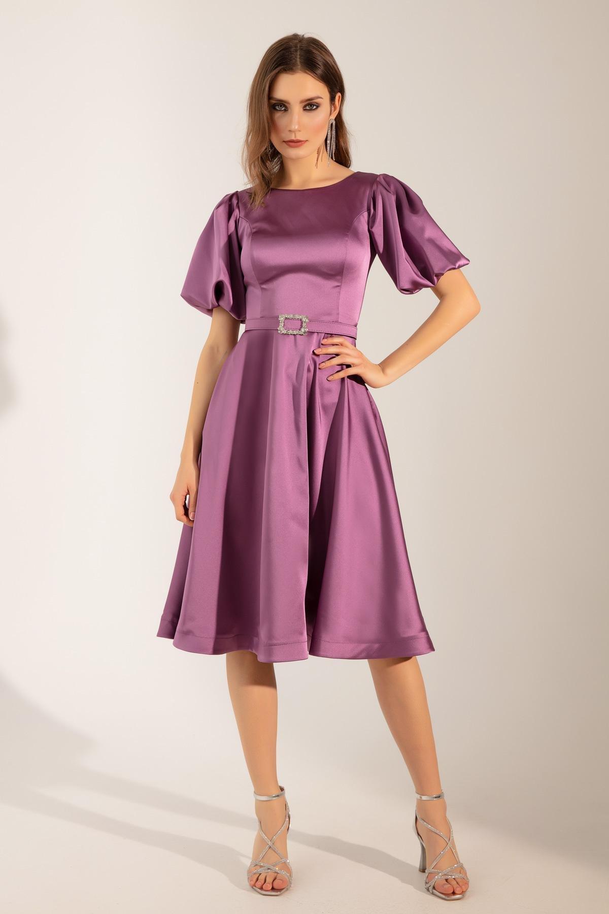 Lafaba - Purple Mini Satin Occasionwear Dress