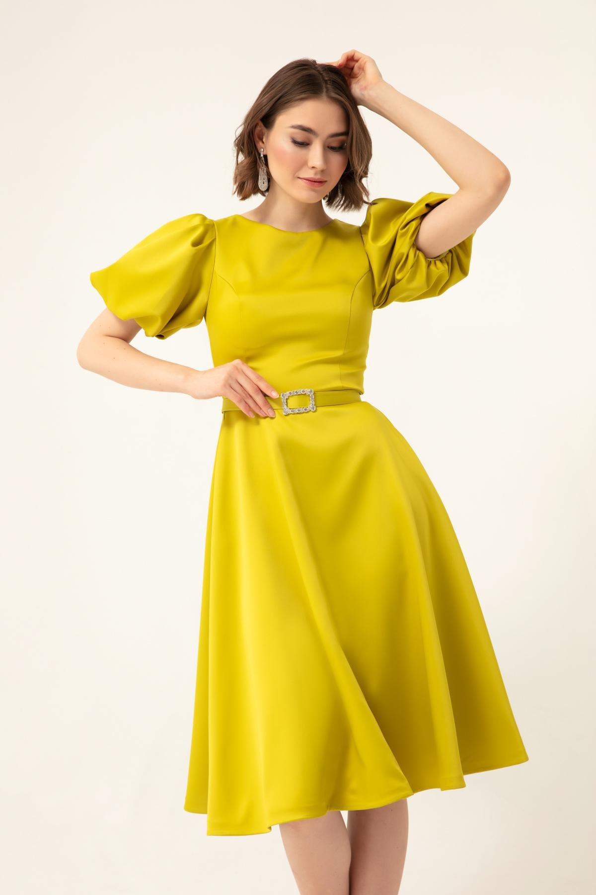 Lafaba - Green Satin Mini Occasion Wear Dress