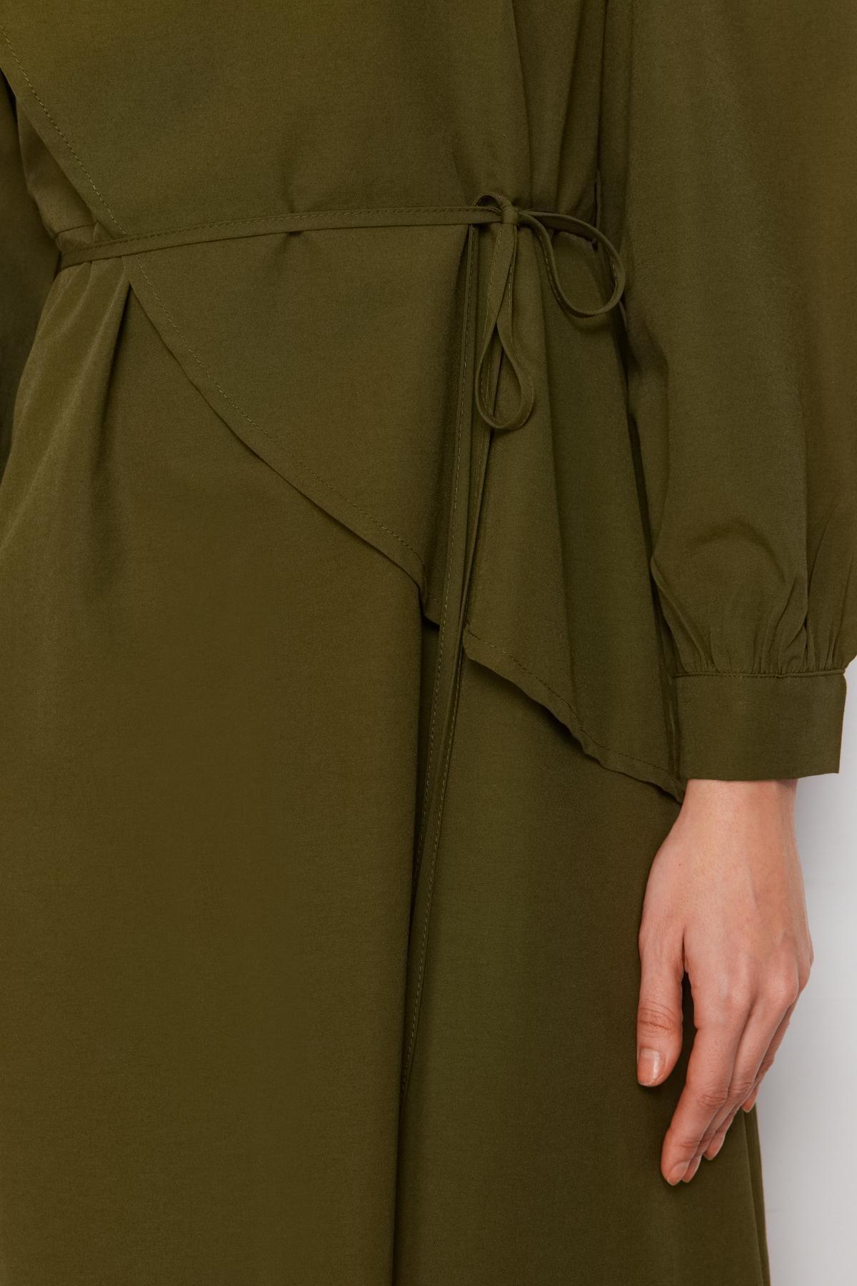 Khaki Belted Front Split Woven Dress, , large image number 4