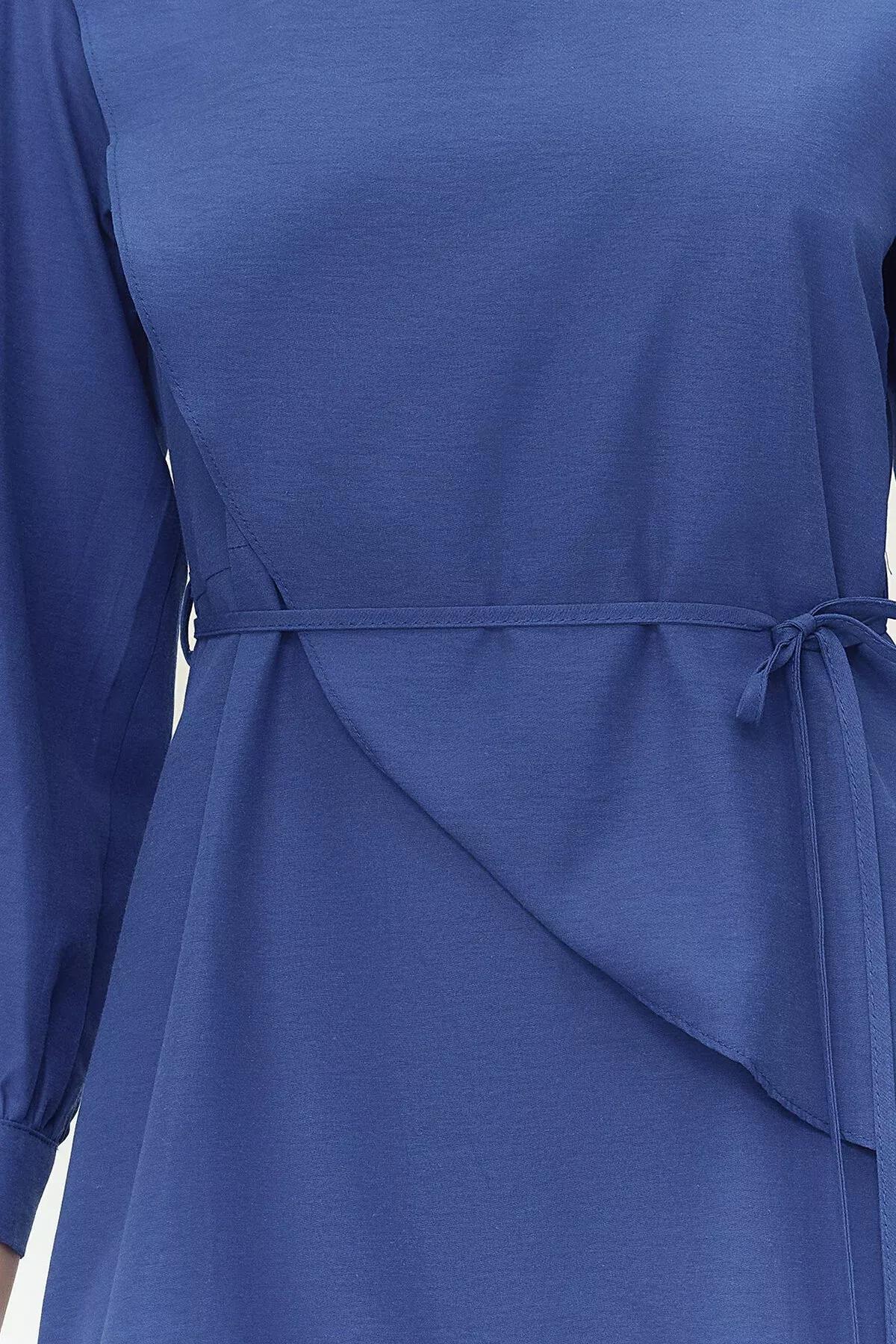 Blue Belted Cotton Woven Dress, , large image number 4
