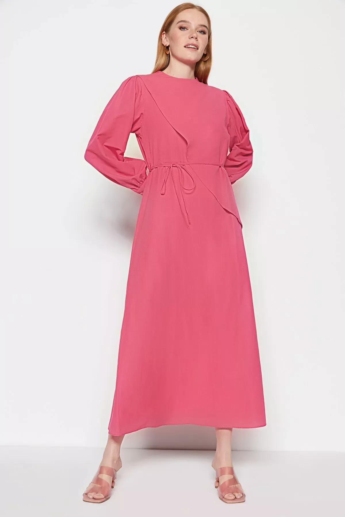 Pink Crew Neck A-Line Dress, , large image number 1