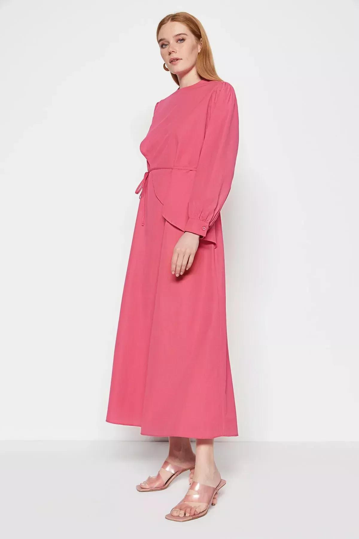 Pink Crew Neck A-Line Dress, , large image number 2
