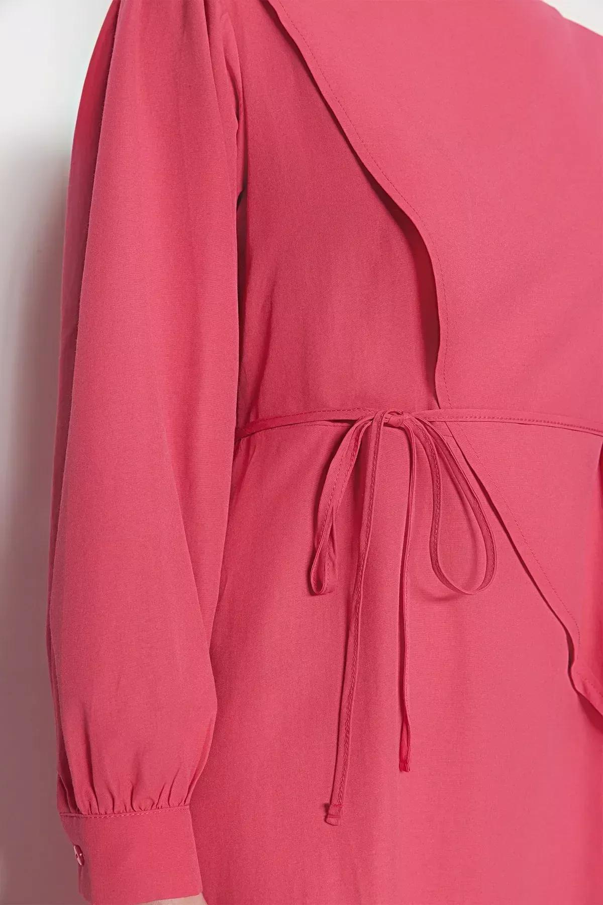 Pink Crew Neck A-Line Dress, , large image number 4