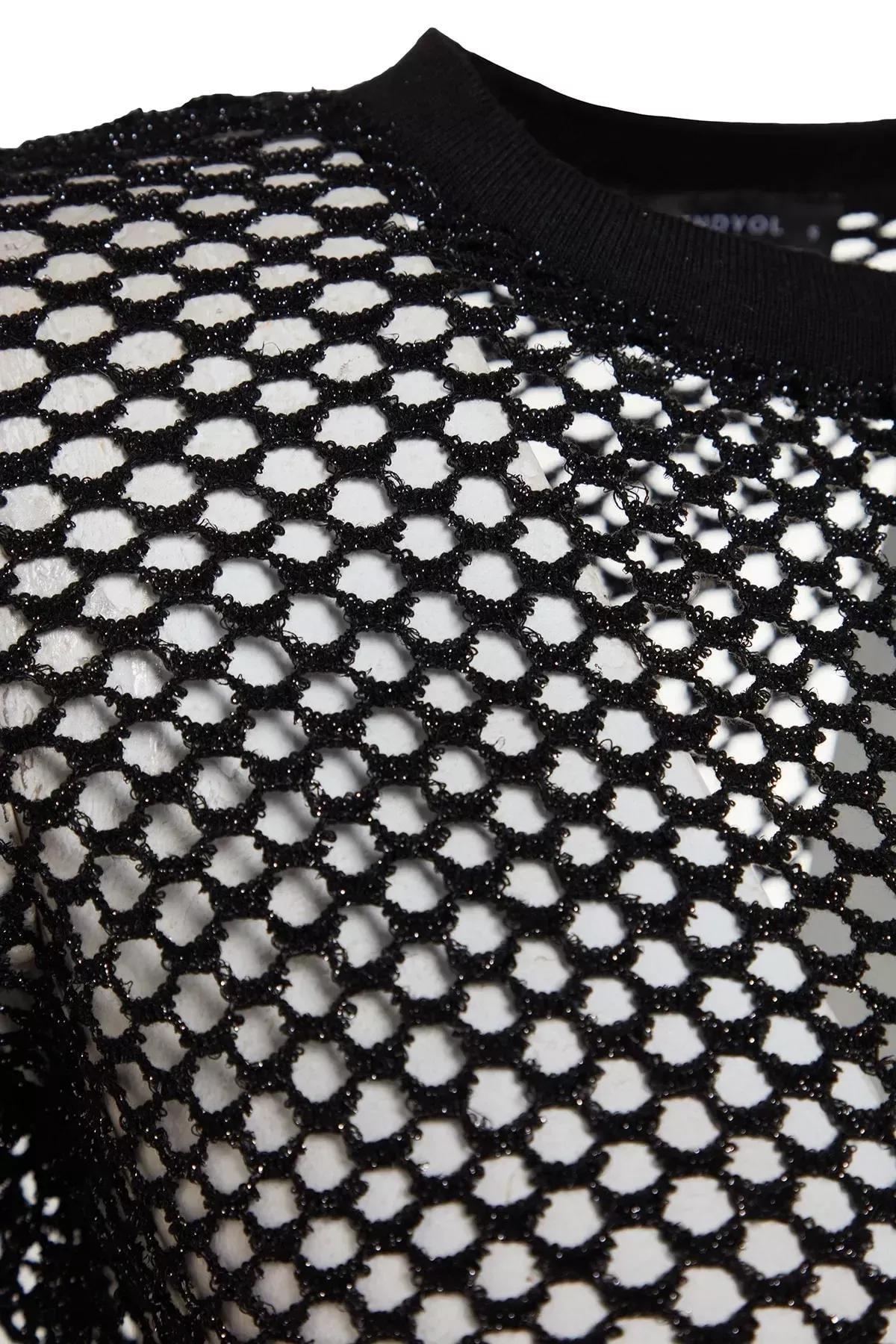 Black Crew Neck Blouse, Black, large image number 6