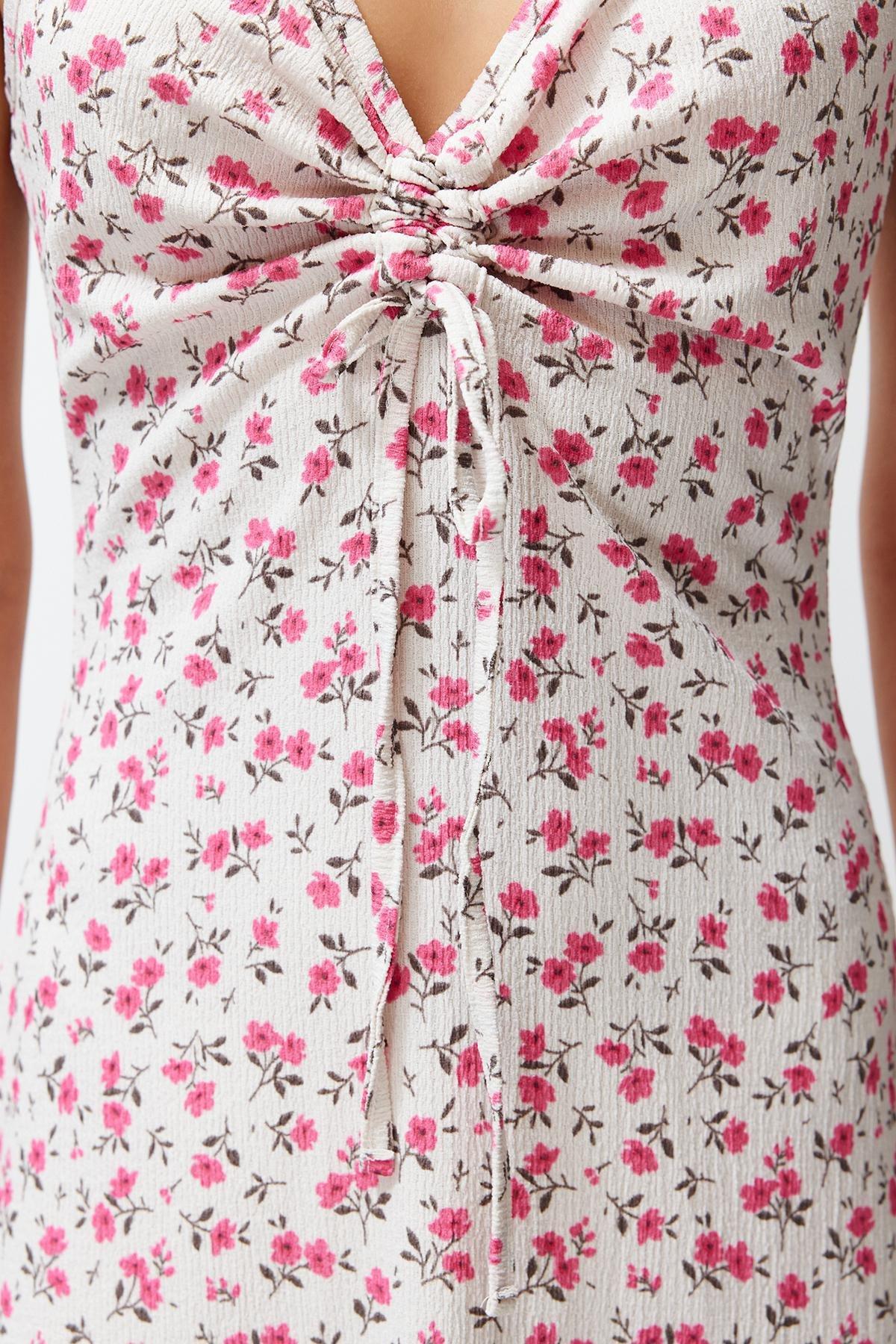 Ecru Floral Printed Skater Midi Knitted Dress, , large image number 3