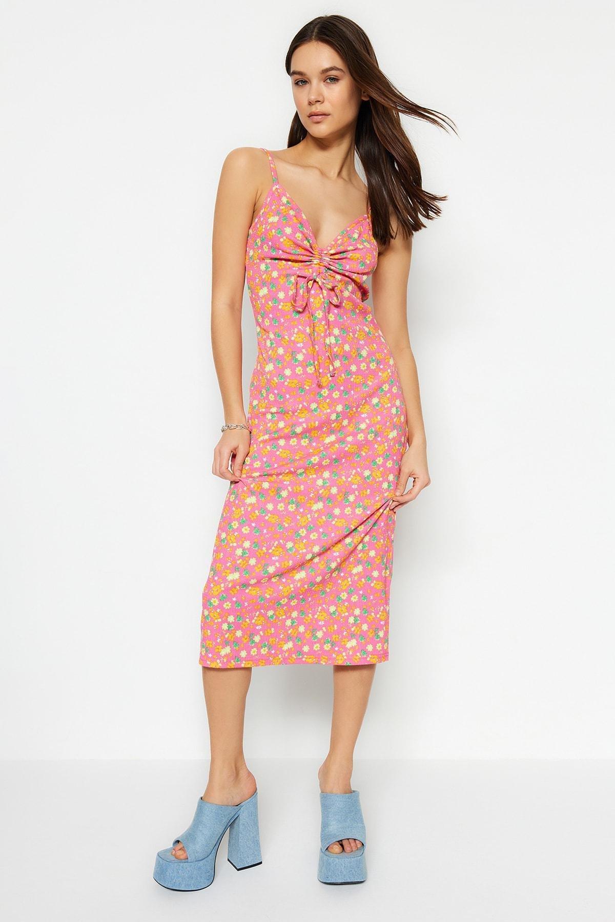 Pink Floral Midi Dress, , large image number 0