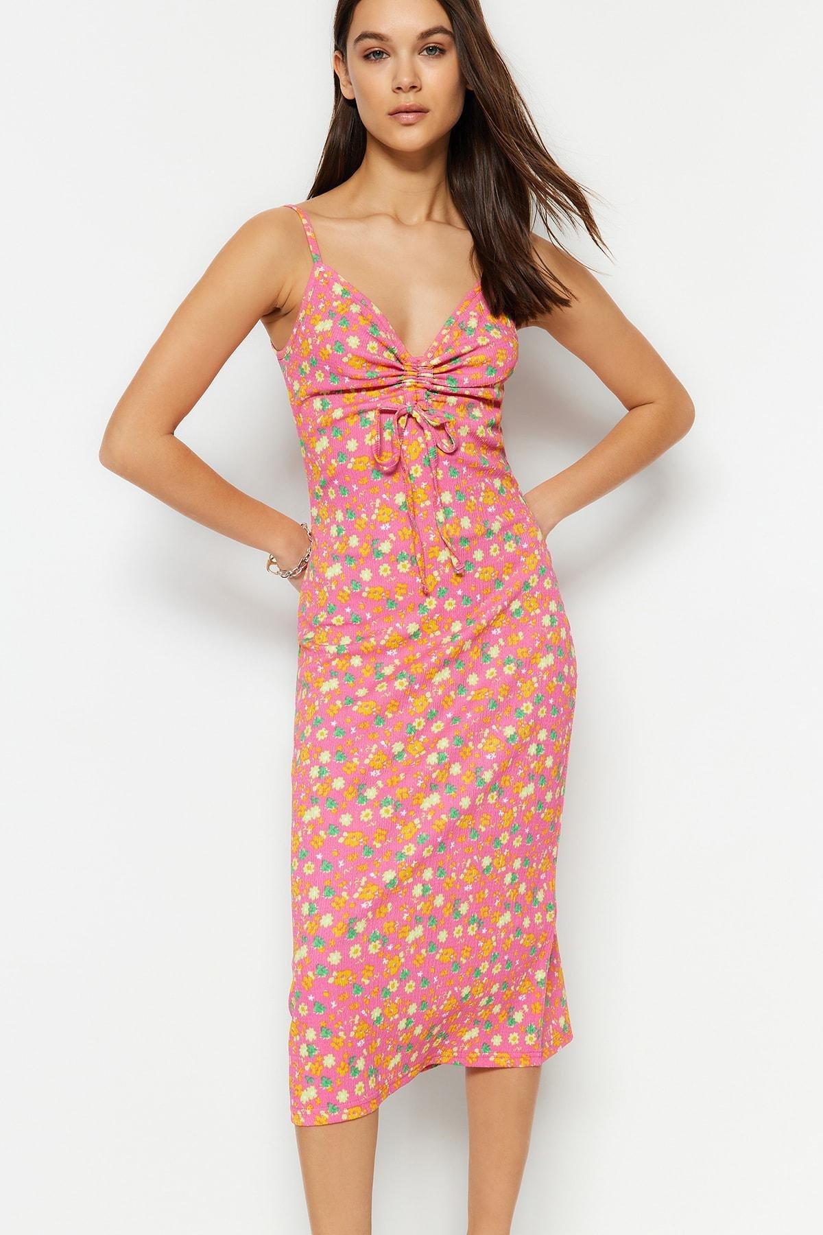 Pink Floral Midi Dress, , large image number 1