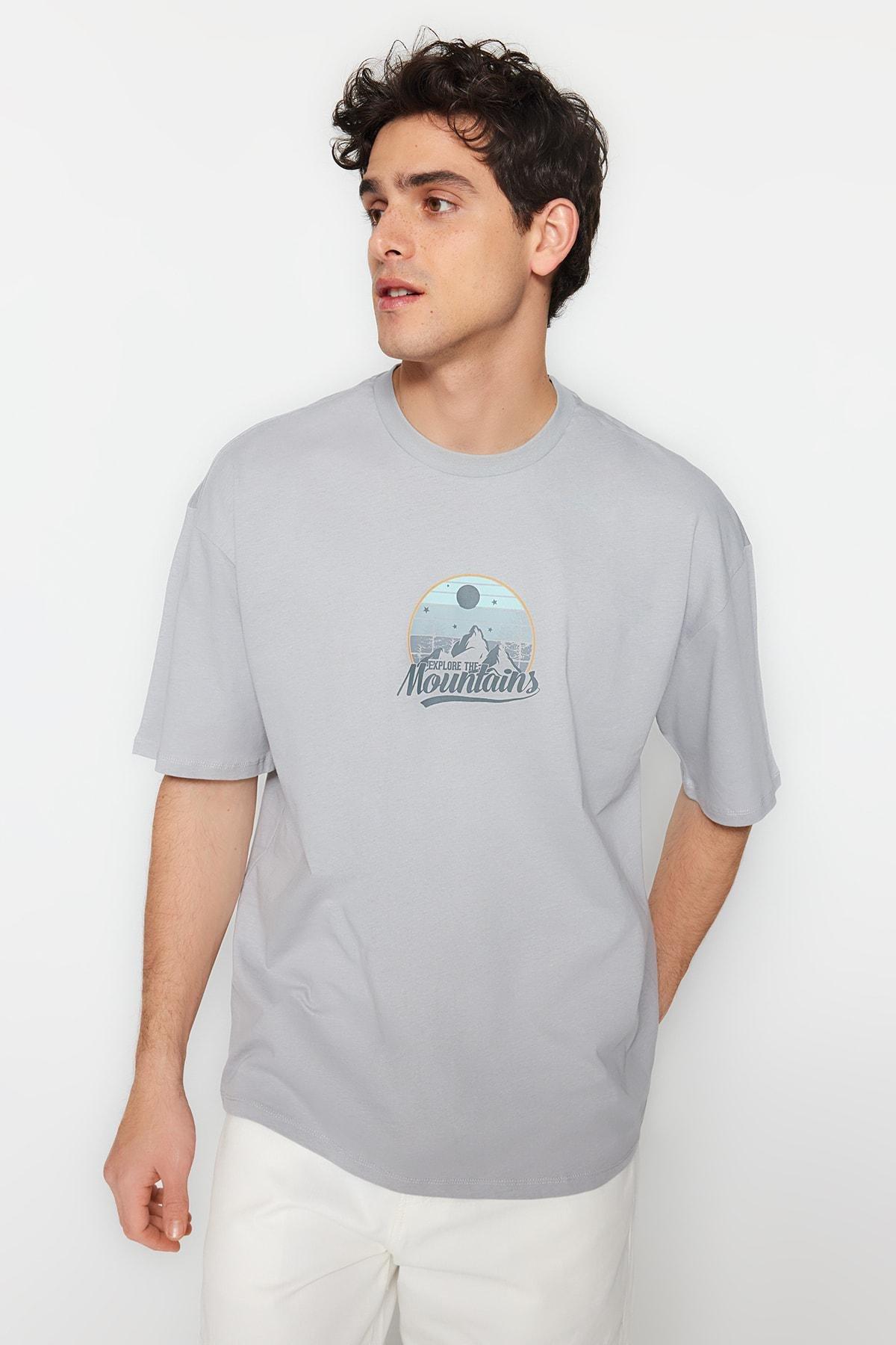 Grey Printed Relaxed T-Shirt, , large image number 0