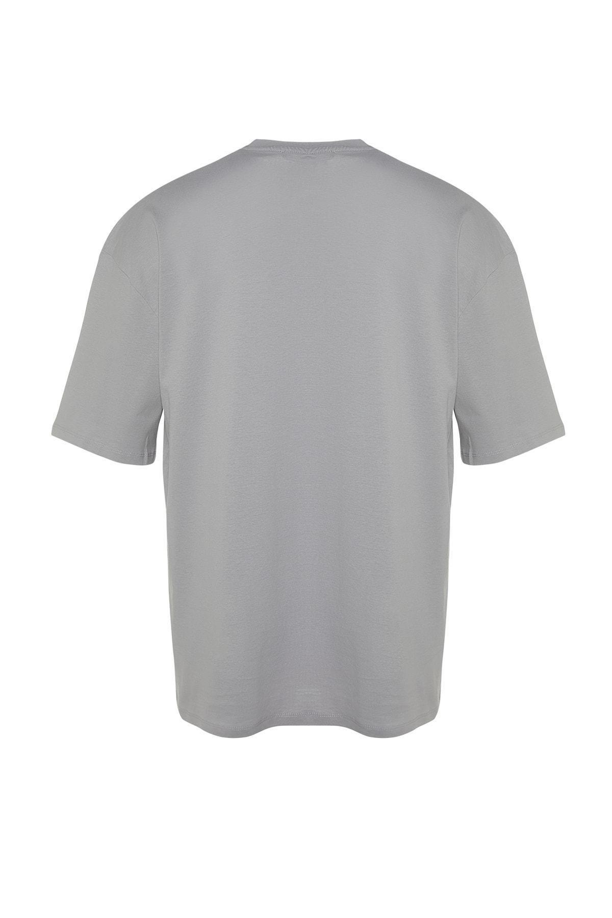 Trendyol - Grey Printed Relaxed T-Shirt