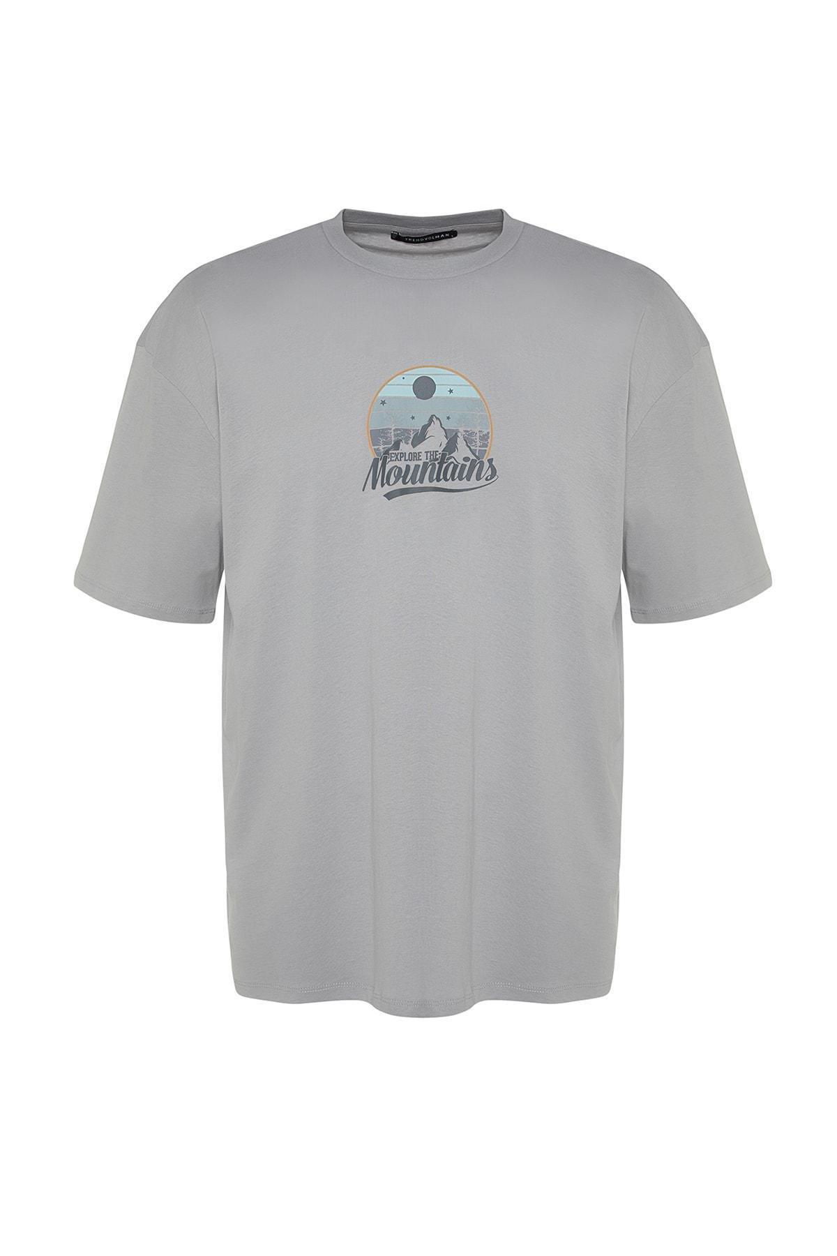 Grey Printed Relaxed T-Shirt, , large image number 7