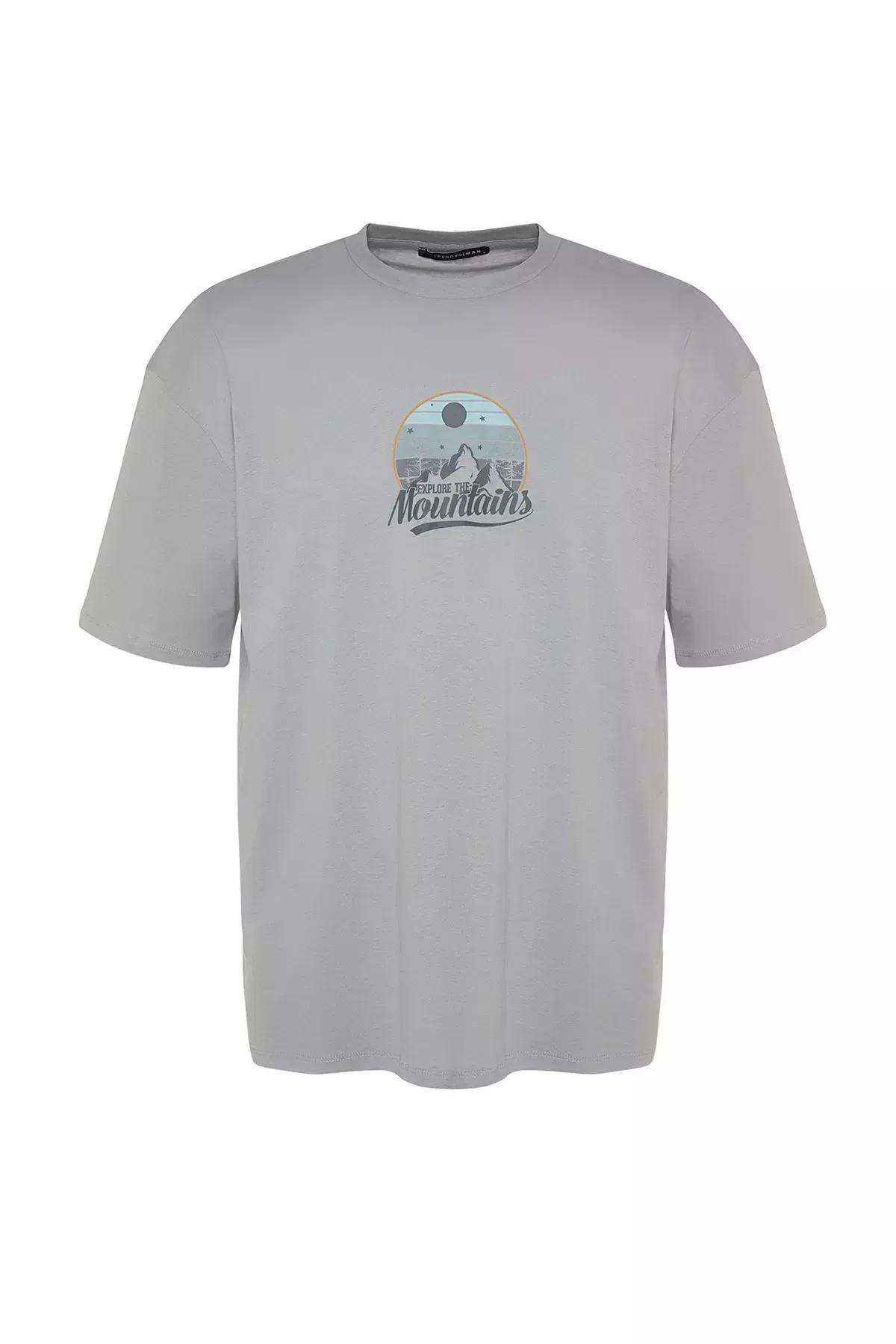 Grey Printed Relaxed T-Shirt, , large image number 7