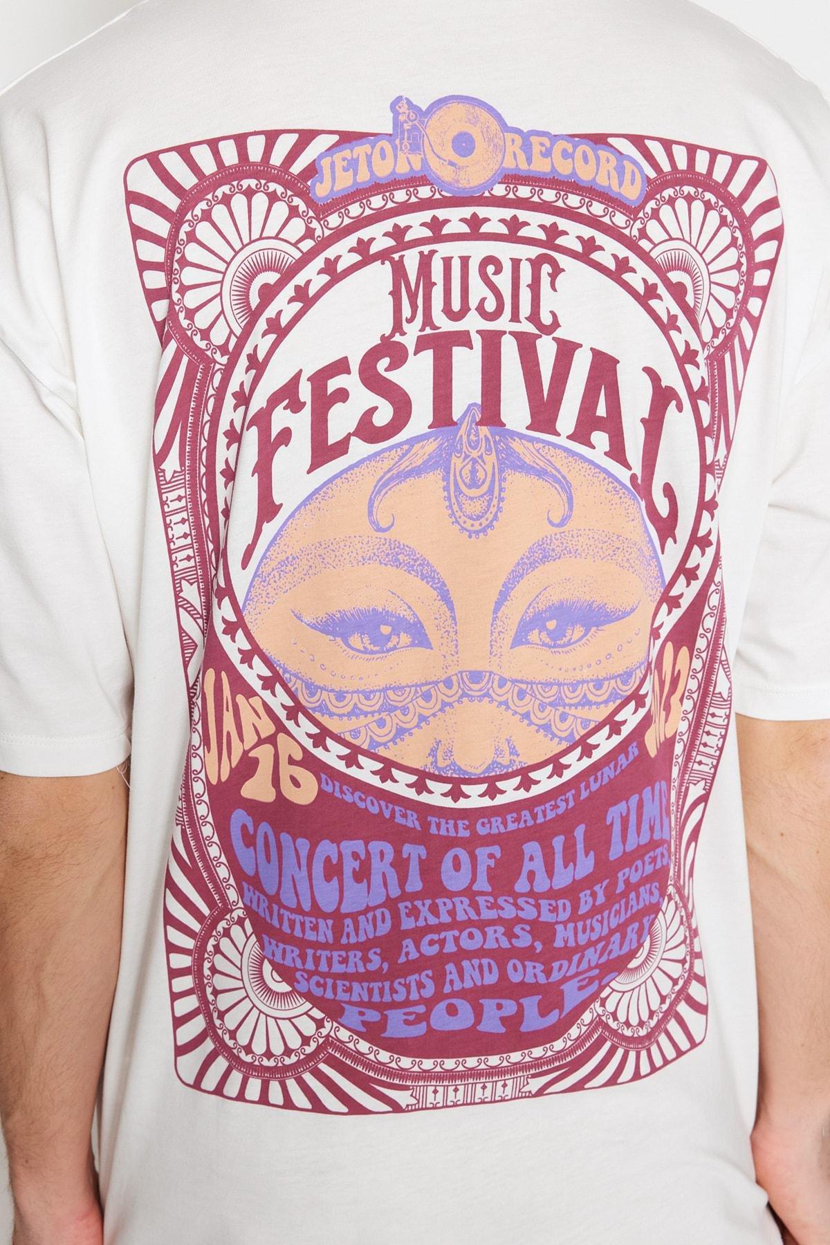 Cream Printed Oversize T-Shirt, , large image number 5