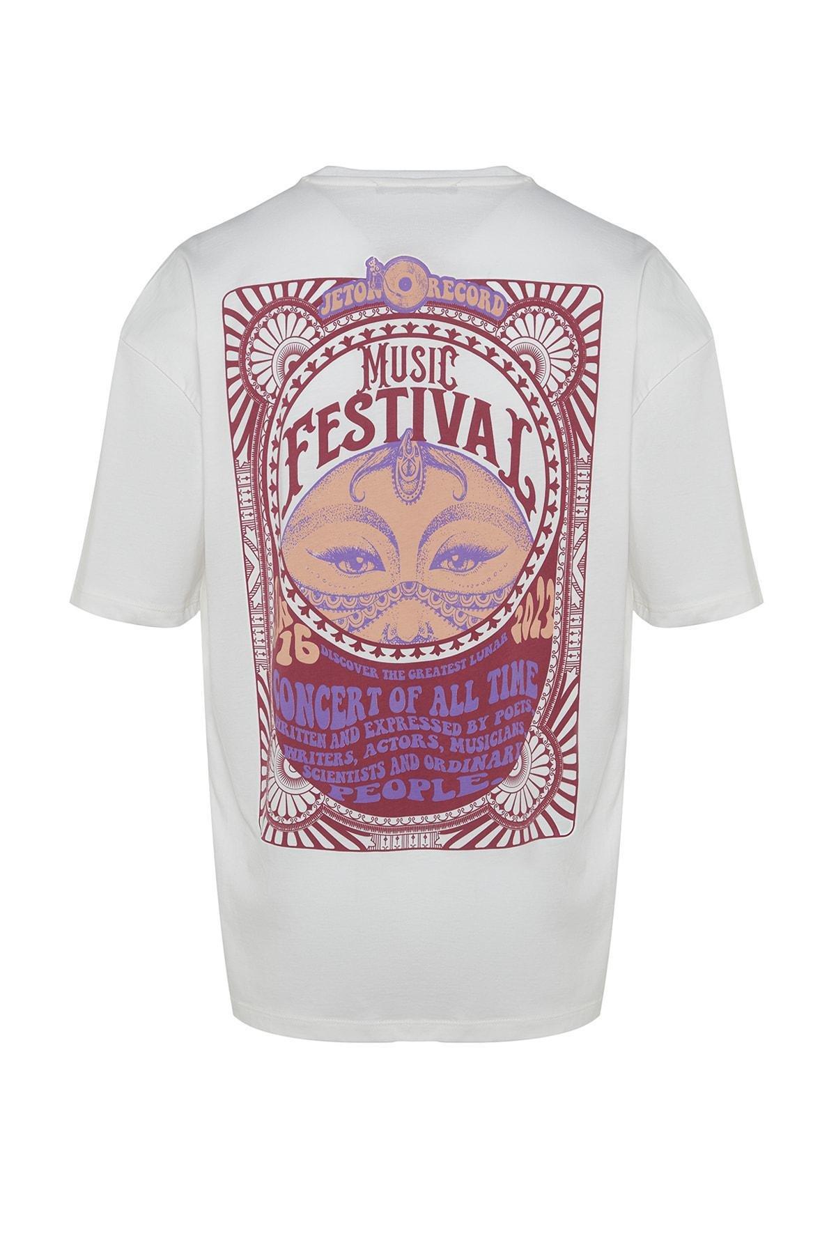 Cream Printed Oversize T-Shirt, , large image number 6