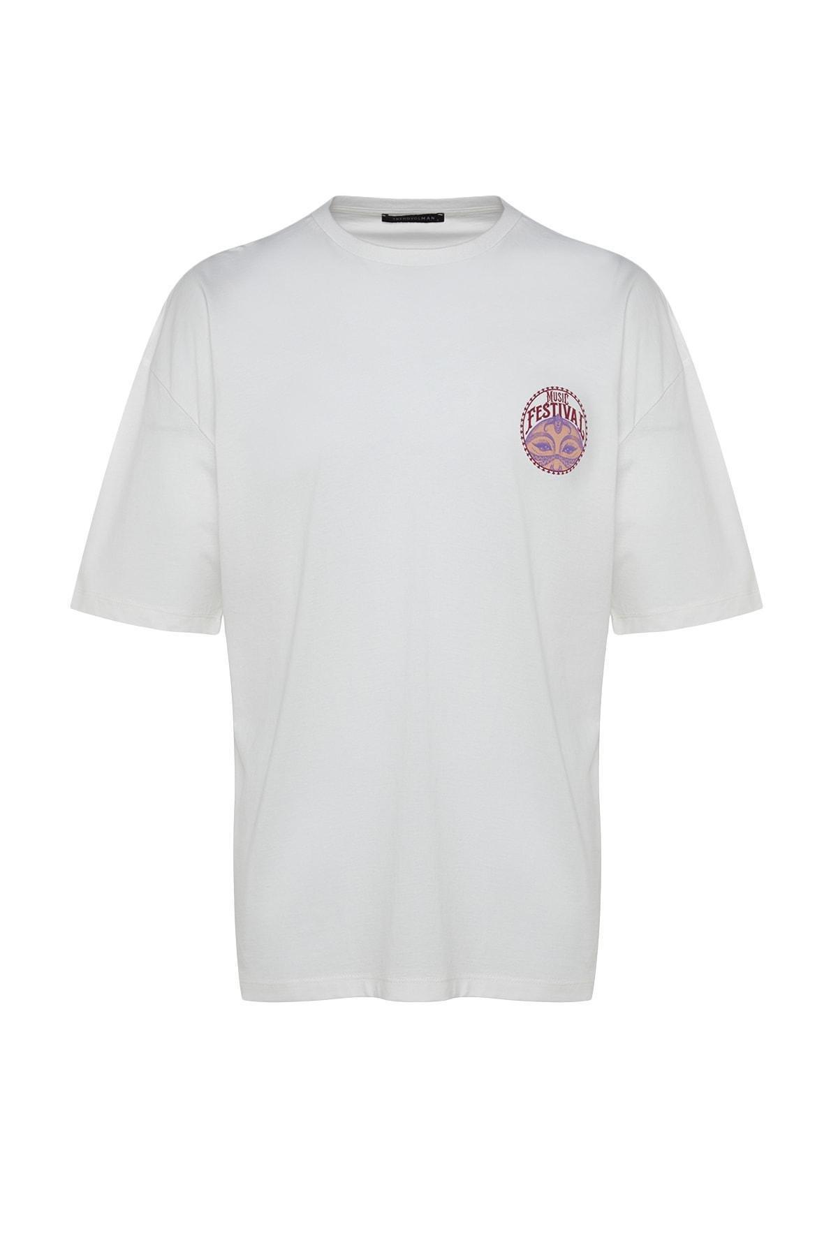 Cream Printed Oversize T-Shirt, , large image number 8