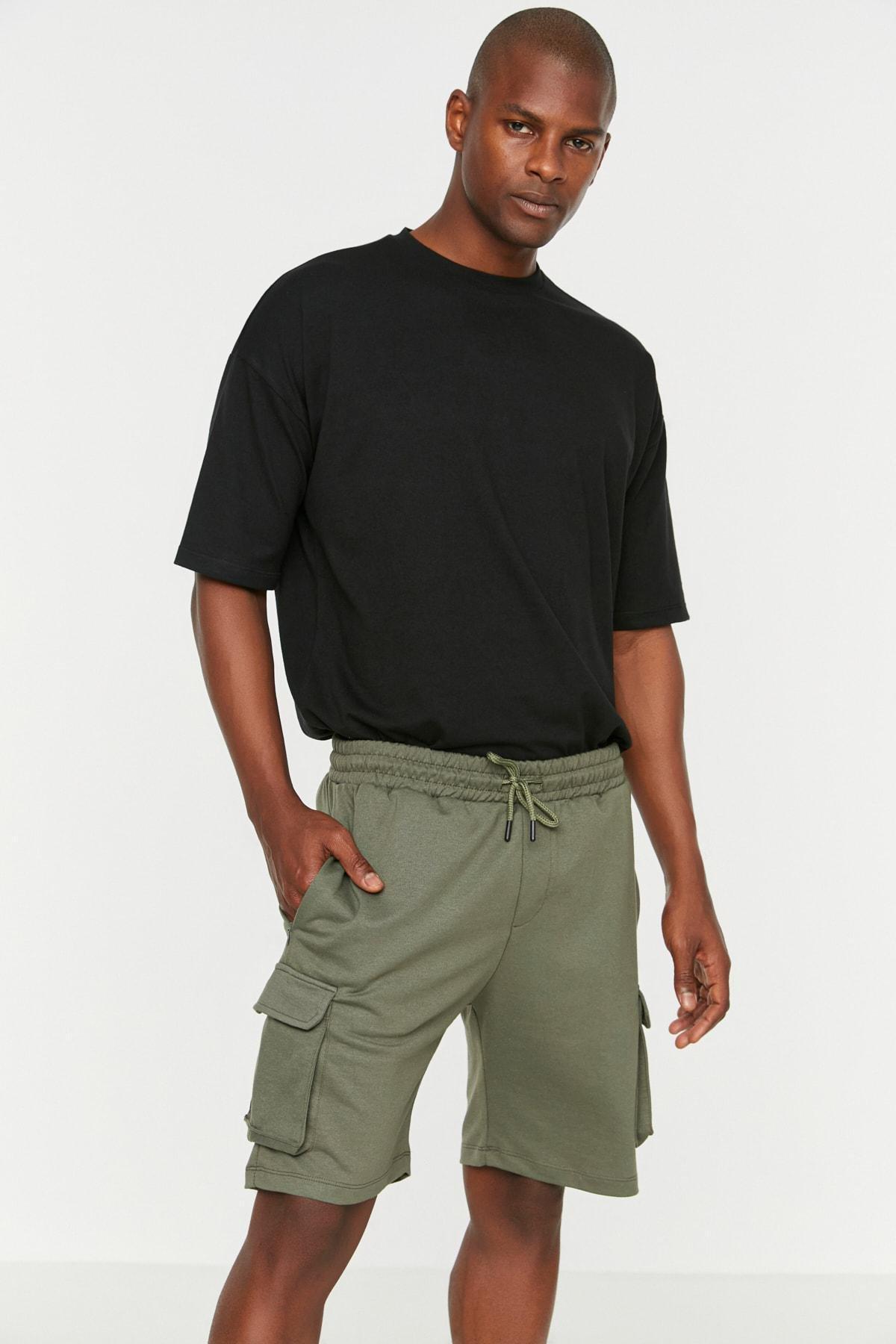 Khaki Cargo Pocket Straight Shorts, , large image number 1