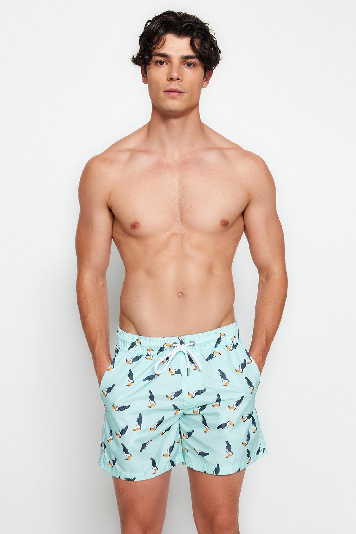 Blue Animal Print Swimwear Shorts, , large image number 1