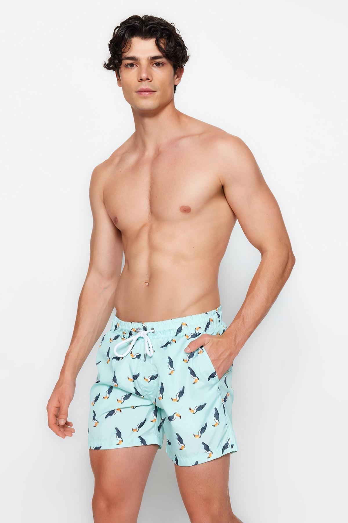 Blue Animal Print Swimwear Shorts, , large image number 2