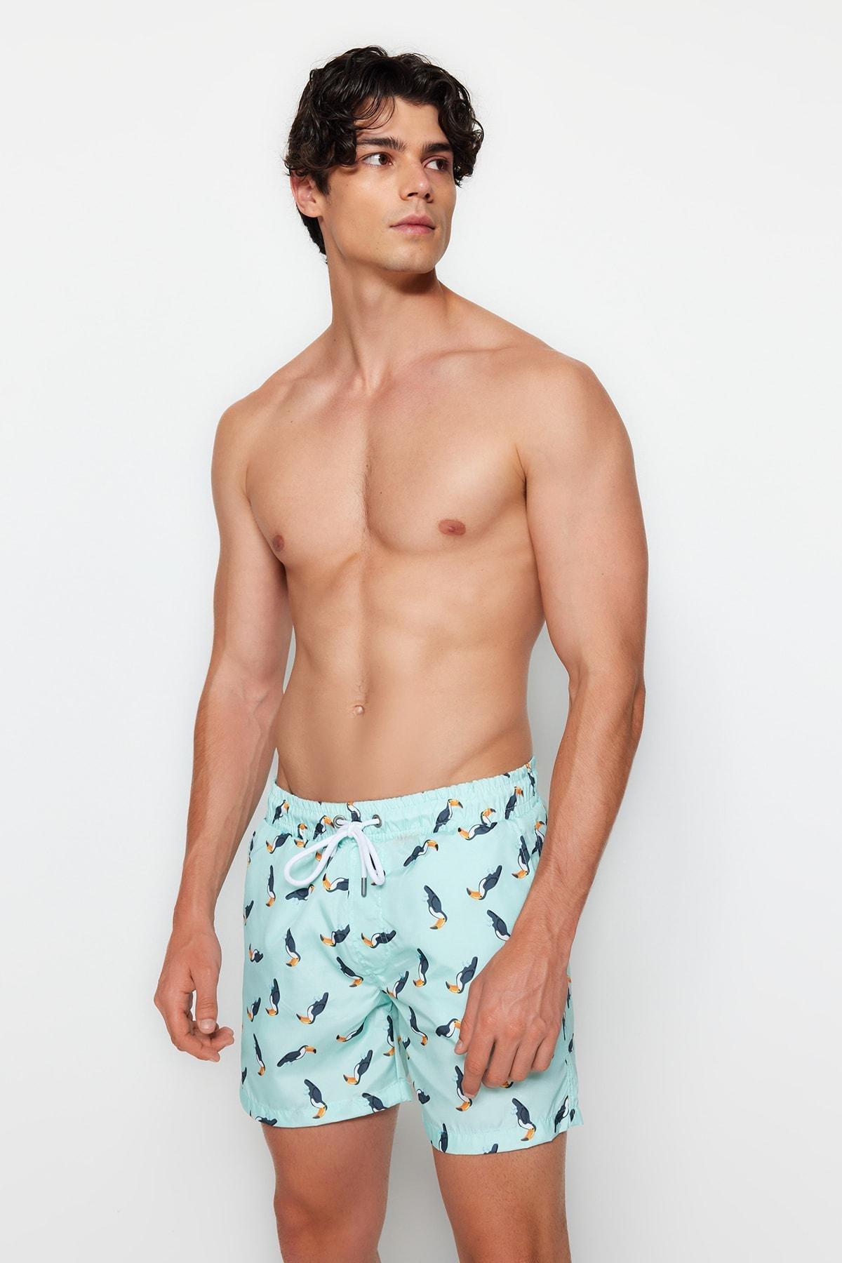 Blue Animal Print Swimwear Shorts, , large image number 3