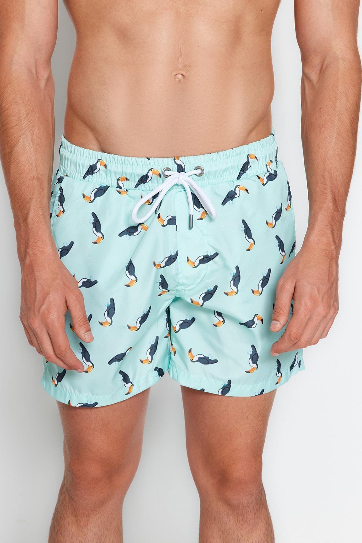 Blue Animal Print Swimwear Shorts, , large image number 4