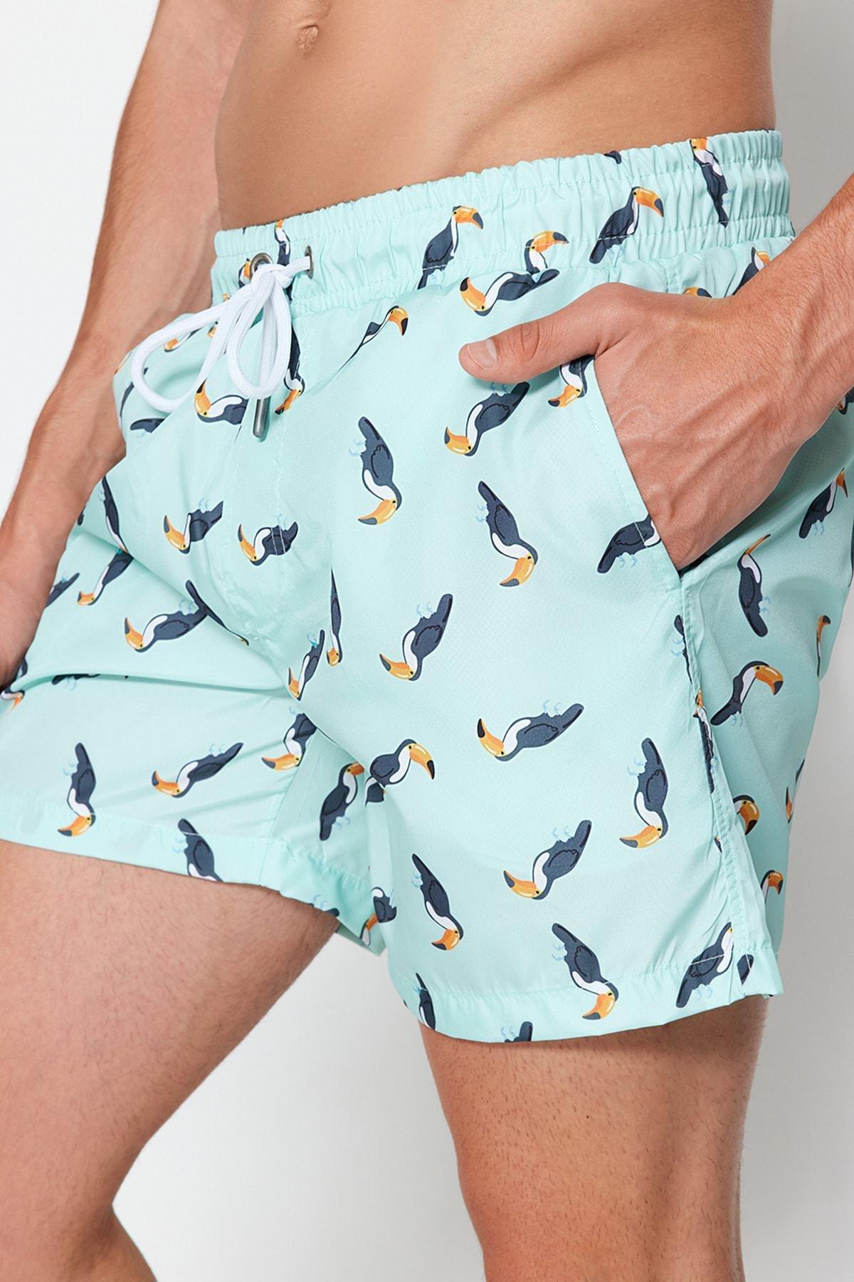 Blue Animal Print Swimwear Shorts, , large image number 5